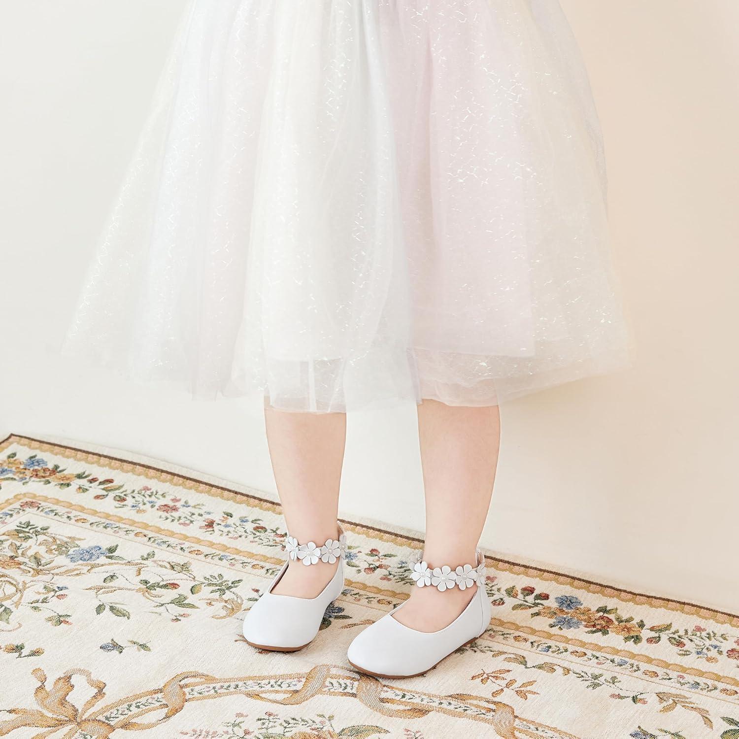 imageKiderence Toddler Girls Dress Shoes Little Kids Mary Janes Ballet Flats ToddlerCk921 White