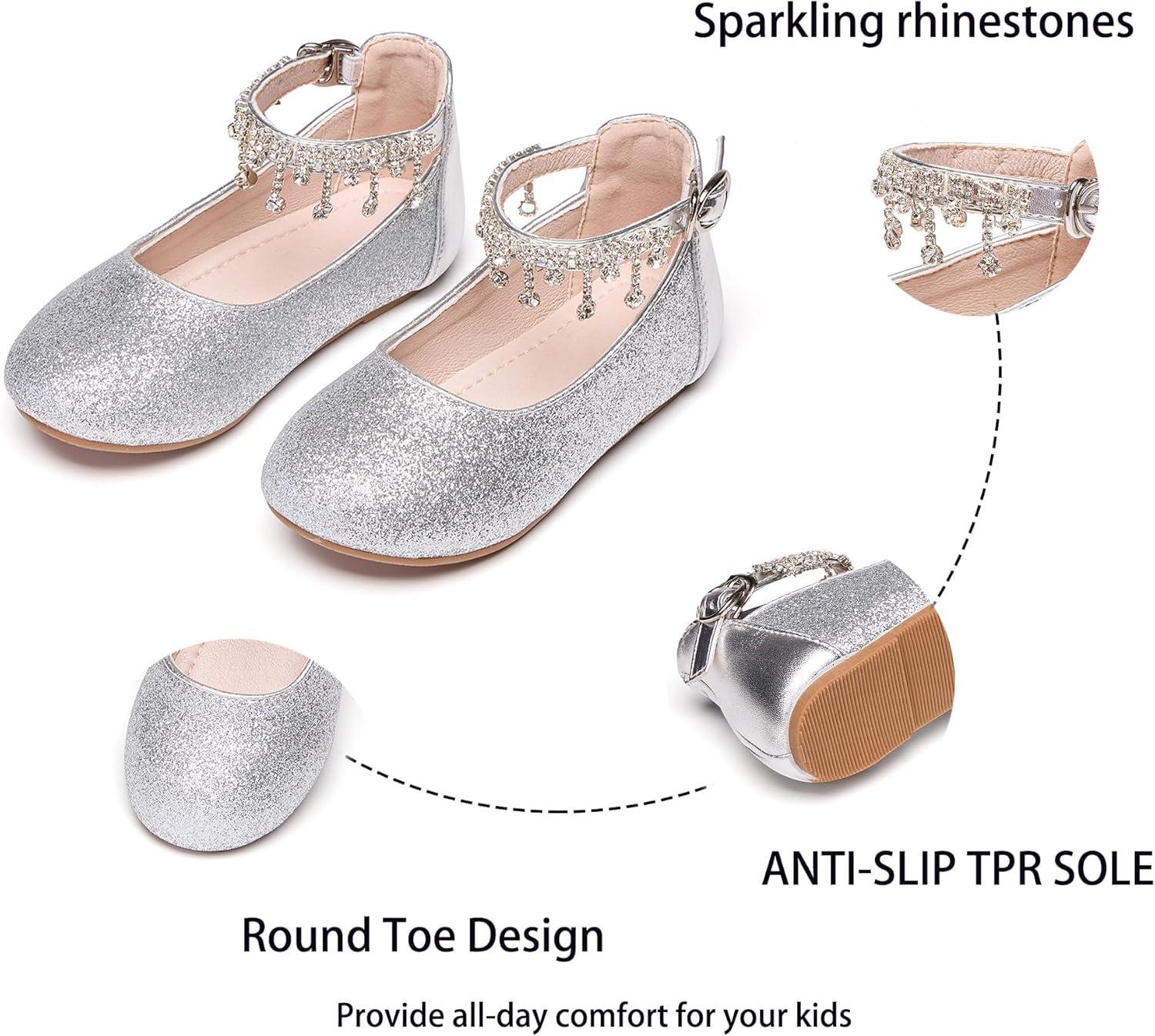 imageKiderence Toddler Girls Dress Shoes Little Kids Mary Janes Ballet Flats ToddlerCk941 Silver
