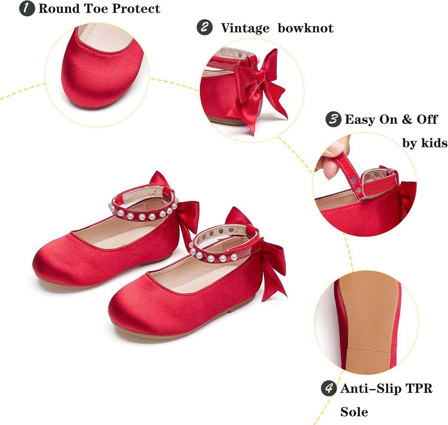 imageKiderence Toddler Girls Dress Shoes Little Kids Mary Janes Ballet Flats ToddlerCk943 Red