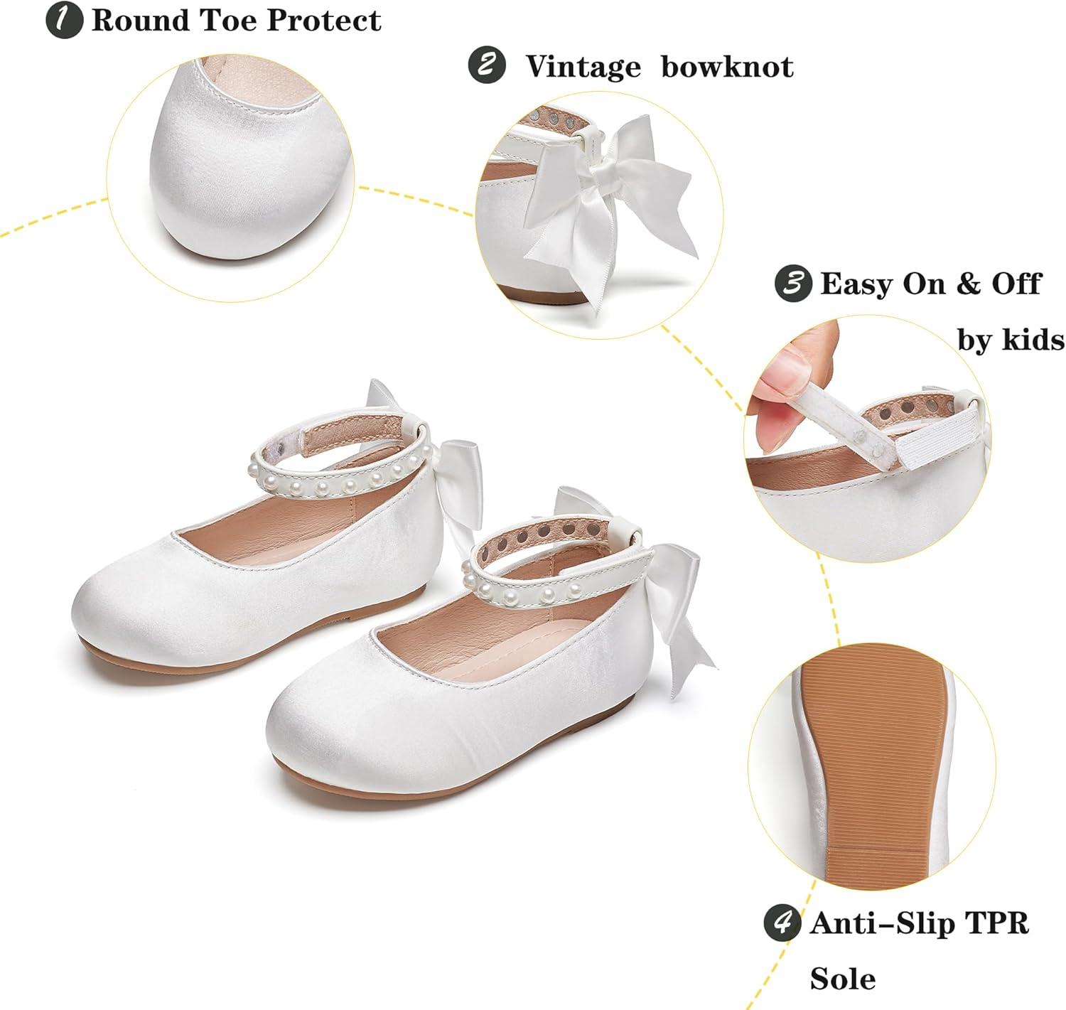 imageKiderence Toddler Girls Dress Shoes Little Kids Mary Janes Ballet Flats ToddlerCk943 White