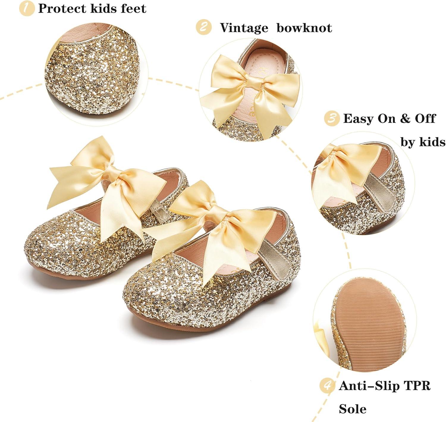 imageKiderence Toddler Girls Dress Shoes Little Kids Mary Janes Ballet Flats ToddlerCl06 Gold