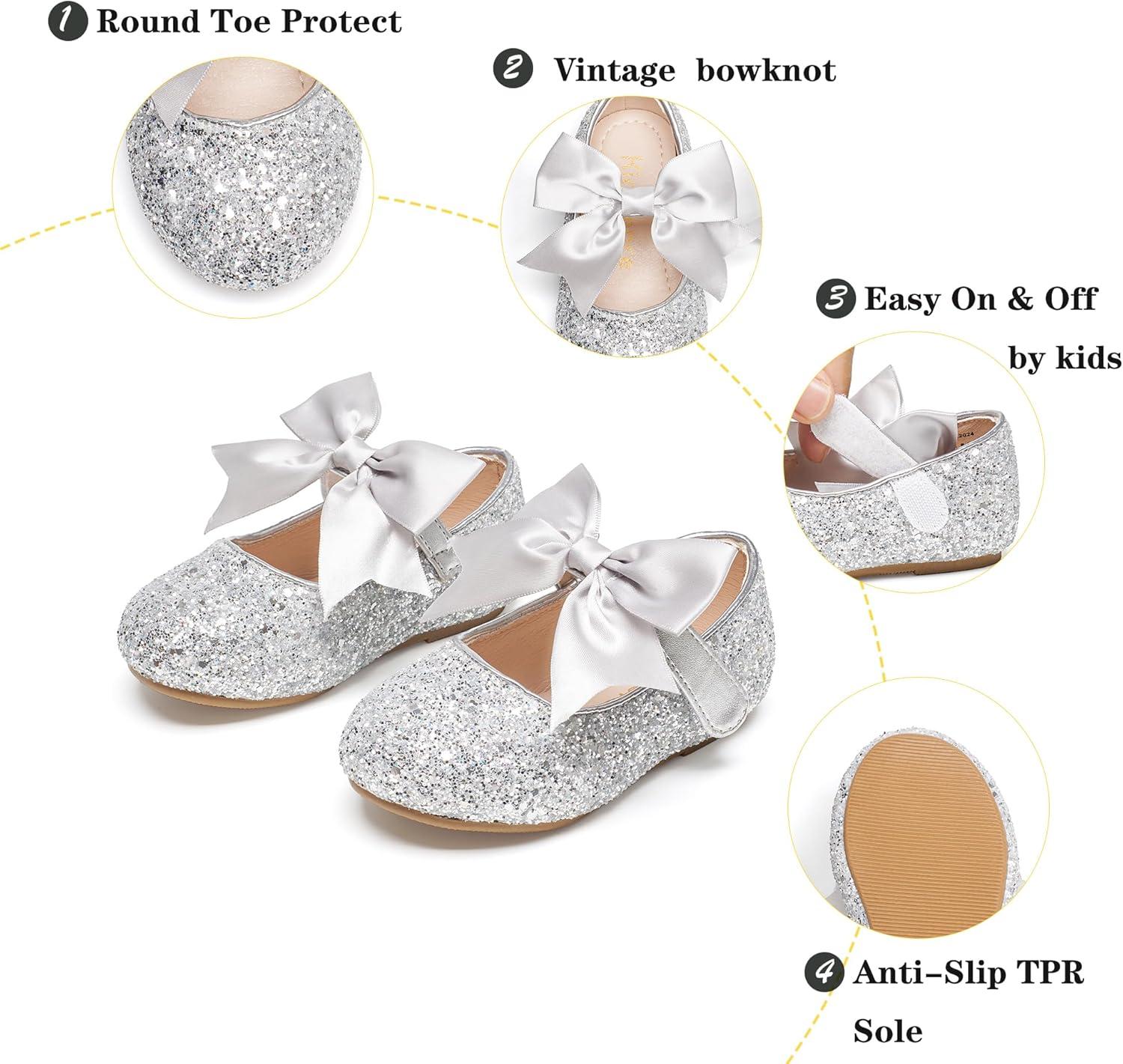 imageKiderence Toddler Girls Dress Shoes Little Kids Mary Janes Ballet Flats ToddlerCl06 Silver