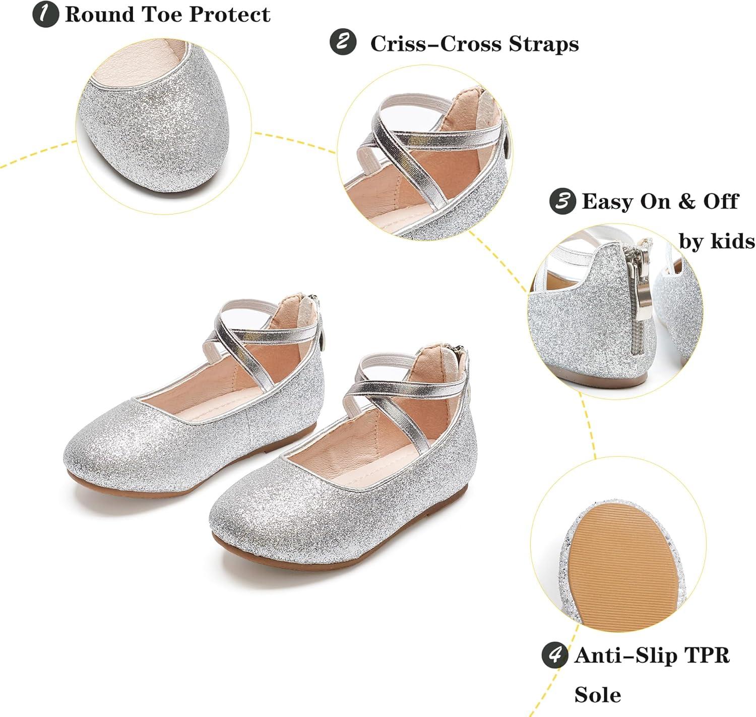 imageKiderence Toddler Girls Dress Shoes Little Kids Mary Janes Ballet Flats ToddlerF616 Silver