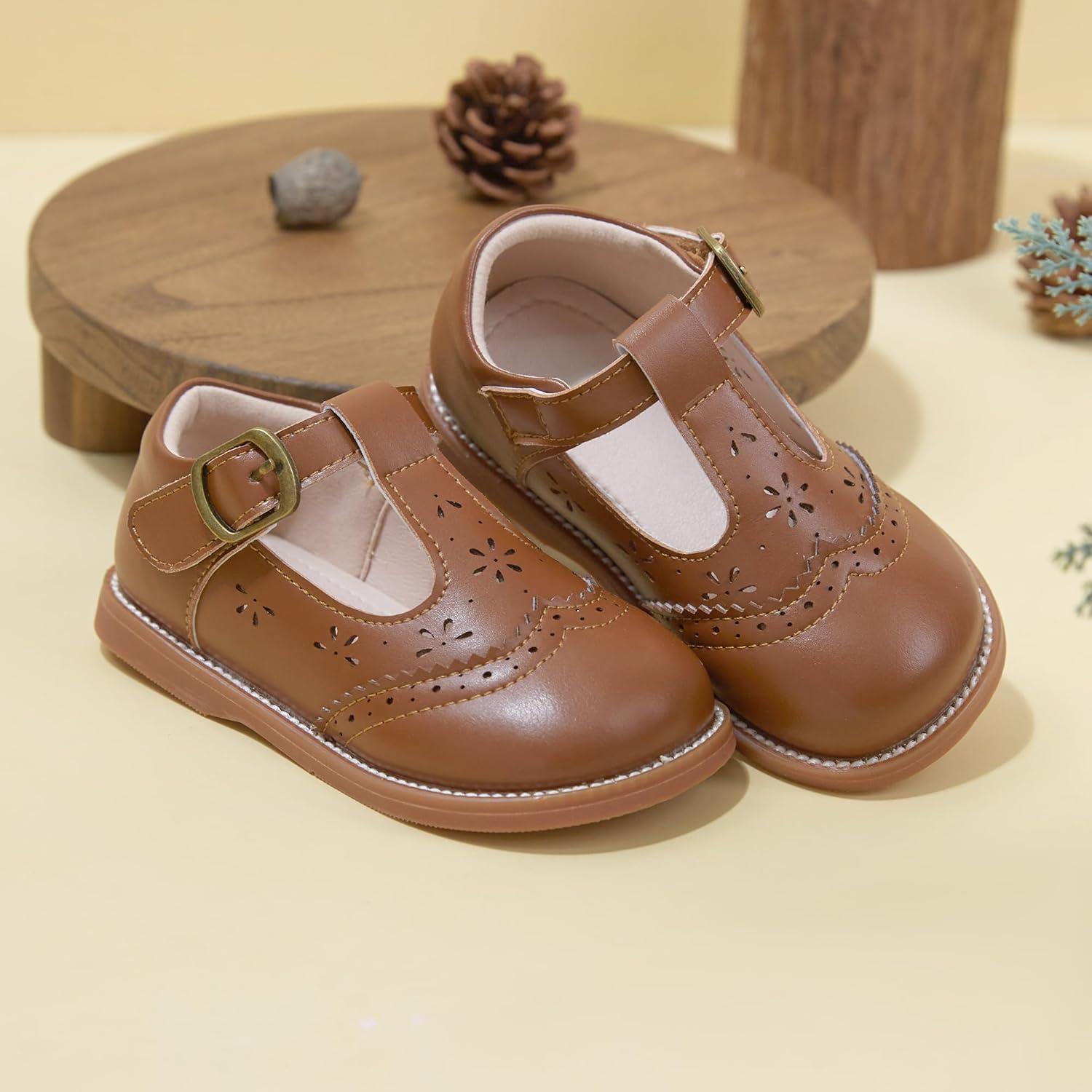 imageKiderence Toddler Girls Mary Jane Dress Shoes Little Girls School Oxford FlatsC H02 Brown