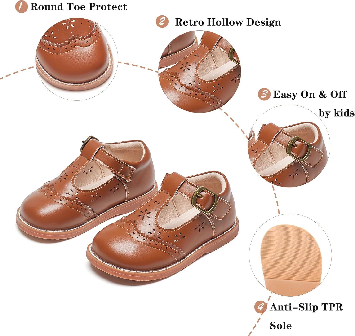 imageKiderence Toddler Girls Mary Jane Dress Shoes Little Girls School Oxford FlatsC H02 Brown