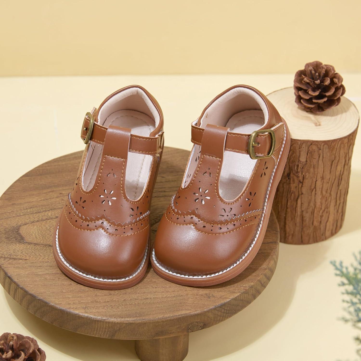 imageKiderence Toddler Girls Mary Jane Dress Shoes Little Girls School Oxford FlatsC H02 Brown