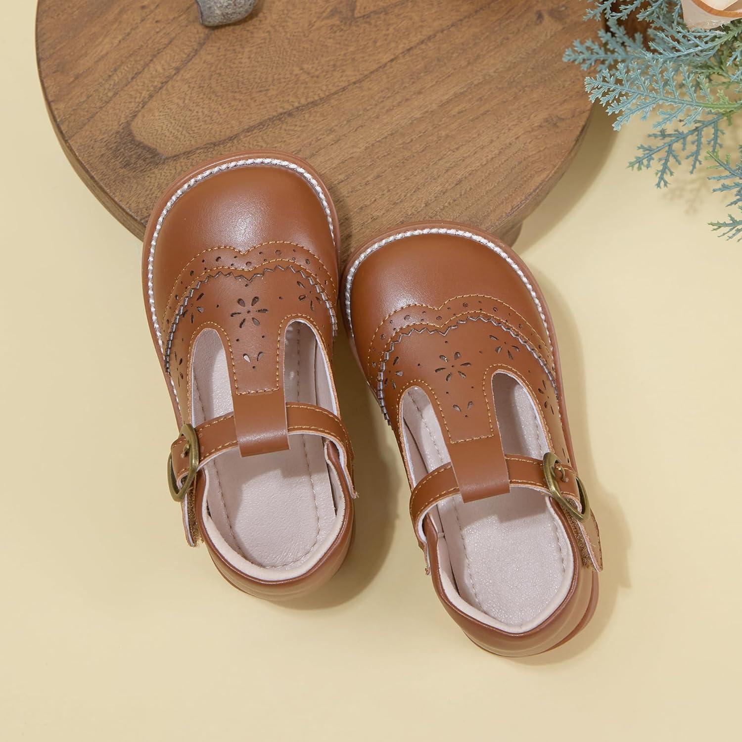 imageKiderence Toddler Girls Mary Jane Dress Shoes Little Girls School Oxford FlatsC H02 Brown