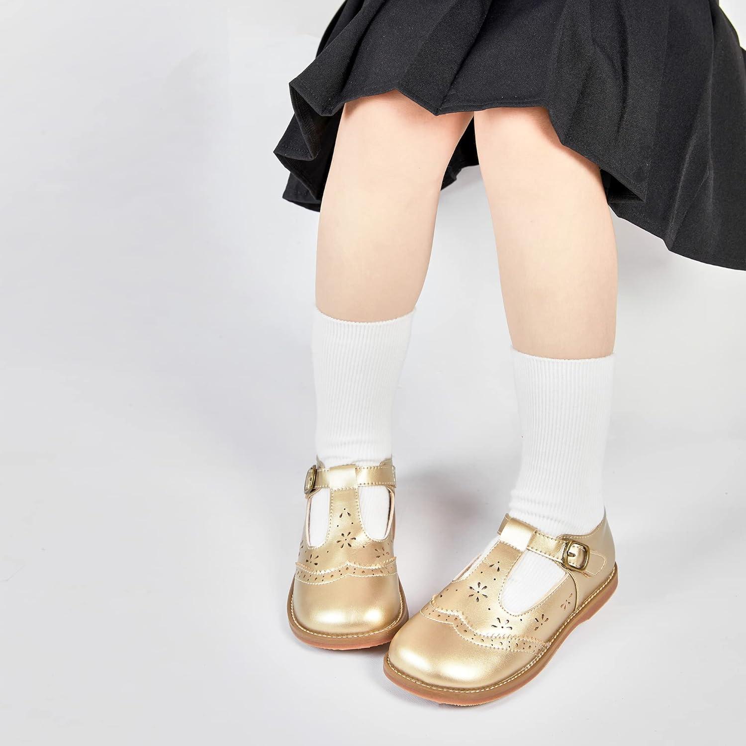 imageKiderence Toddler Girls Mary Jane Dress Shoes Little Girls School Oxford FlatsC H02 Gold
