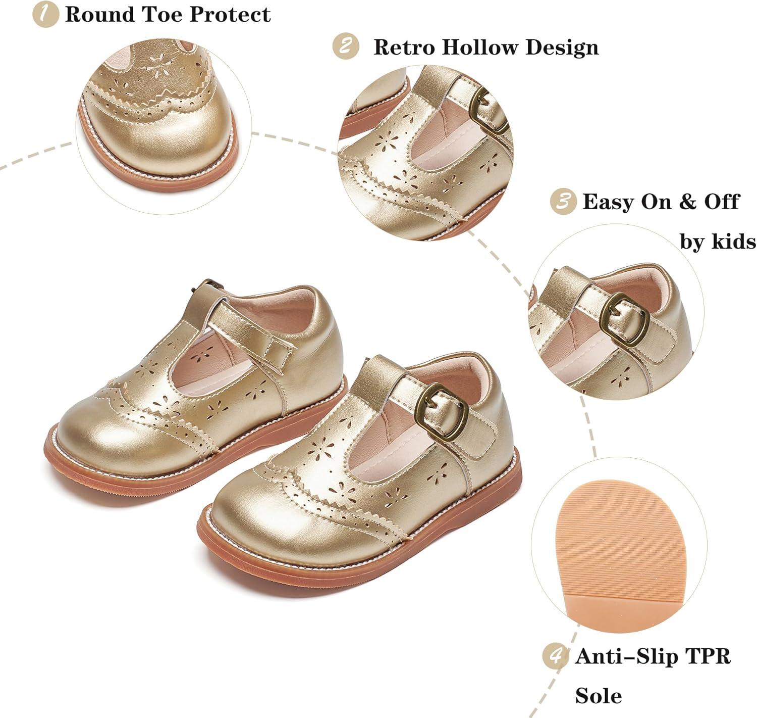 imageKiderence Toddler Girls Mary Jane Dress Shoes Little Girls School Oxford FlatsC H02 Gold