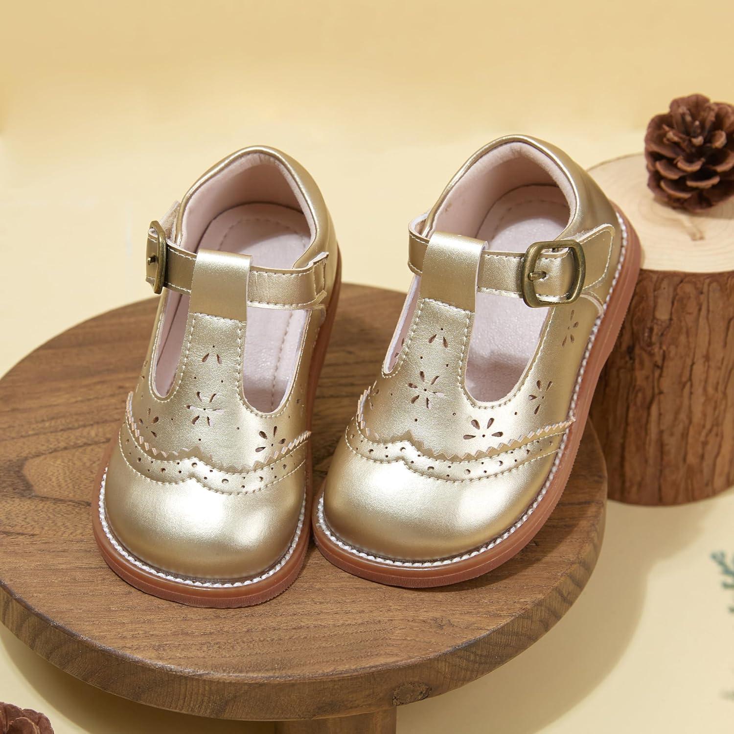 imageKiderence Toddler Girls Mary Jane Dress Shoes Little Girls School Oxford FlatsC H02 Gold