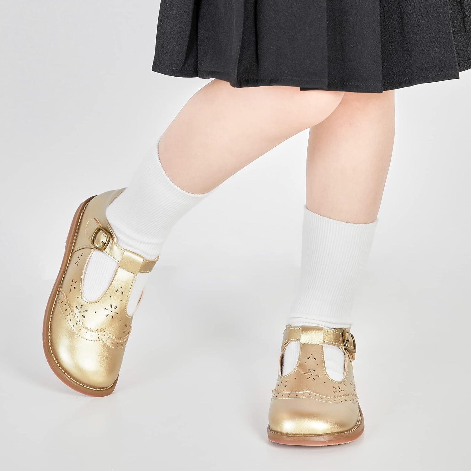 imageKiderence Toddler Girls Mary Jane Dress Shoes Little Girls School Oxford FlatsC H02 Gold