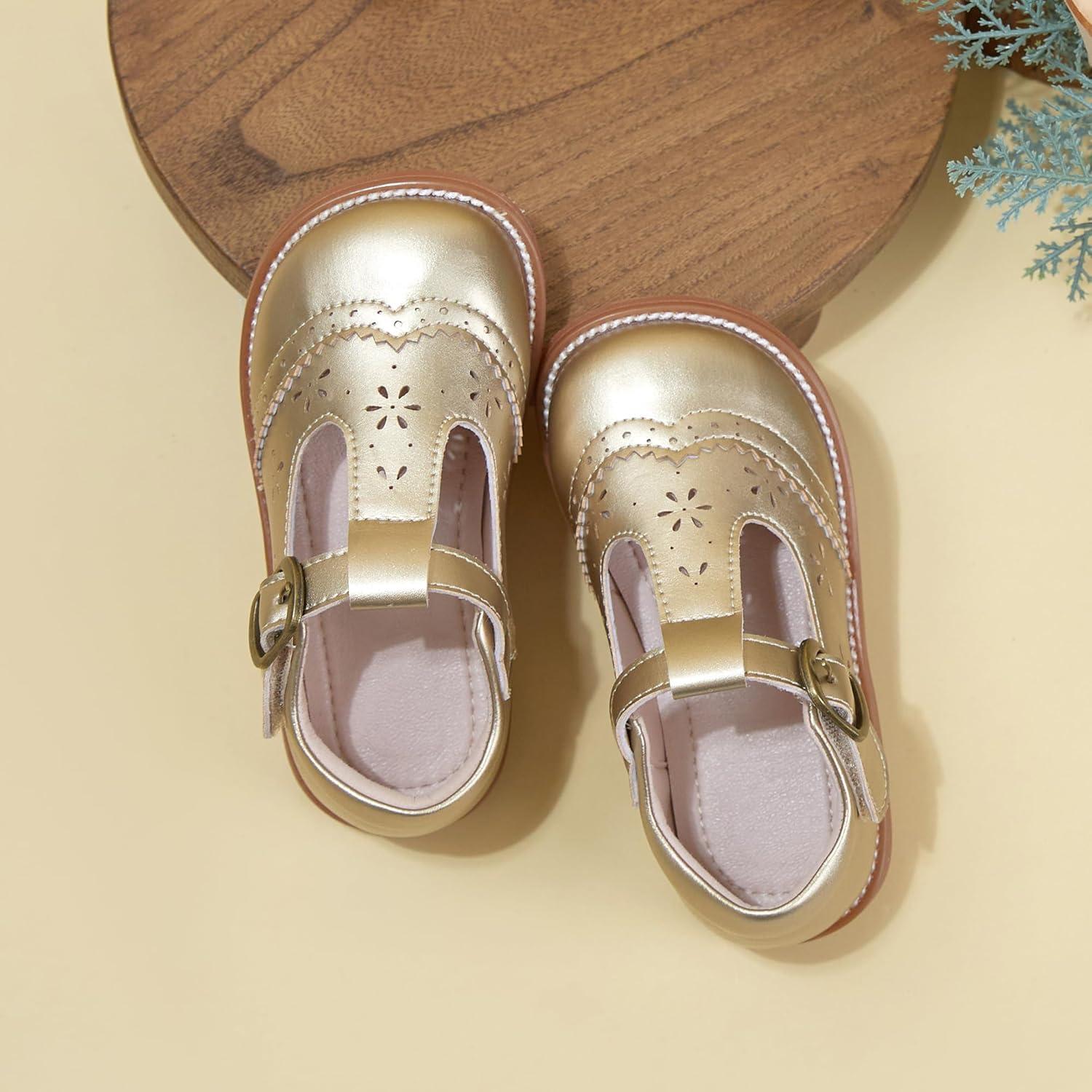 imageKiderence Toddler Girls Mary Jane Dress Shoes Little Girls School Oxford FlatsC H02 Gold