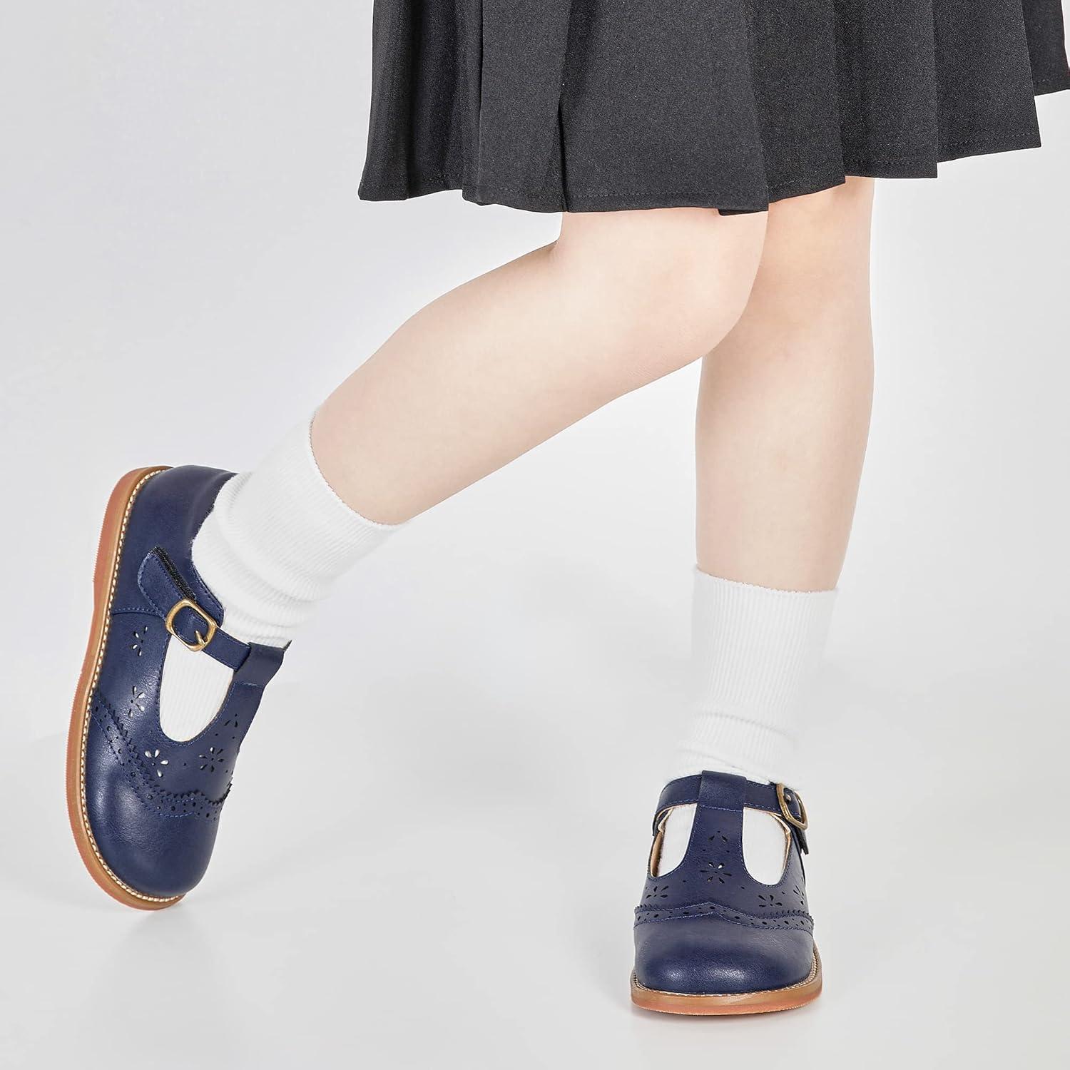 imageKiderence Toddler Girls Mary Jane Dress Shoes Little Girls School Oxford FlatsC H02 Navy Blue