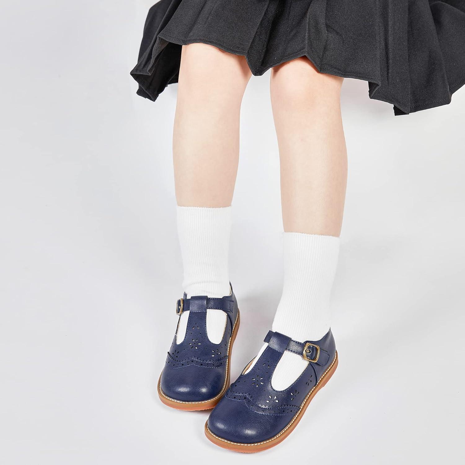 imageKiderence Toddler Girls Mary Jane Dress Shoes Little Girls School Oxford FlatsC H02 Navy Blue