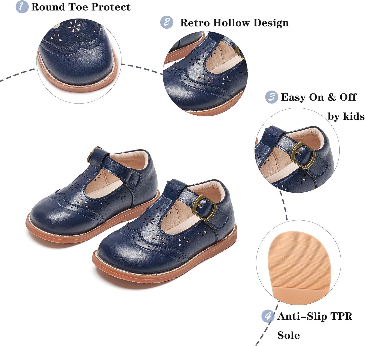 imageKiderence Toddler Girls Mary Jane Dress Shoes Little Girls School Oxford FlatsC H02 Navy Blue