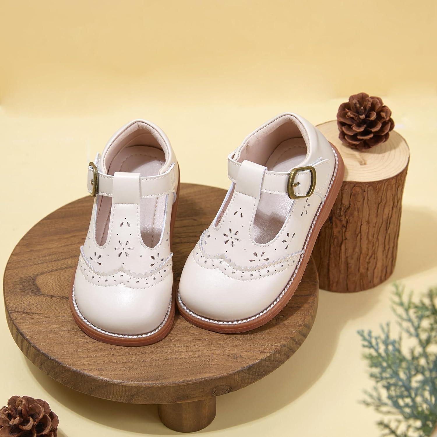 imageKiderence Toddler Girls Mary Jane Dress Shoes Little Girls School Oxford FlatsC H02 White