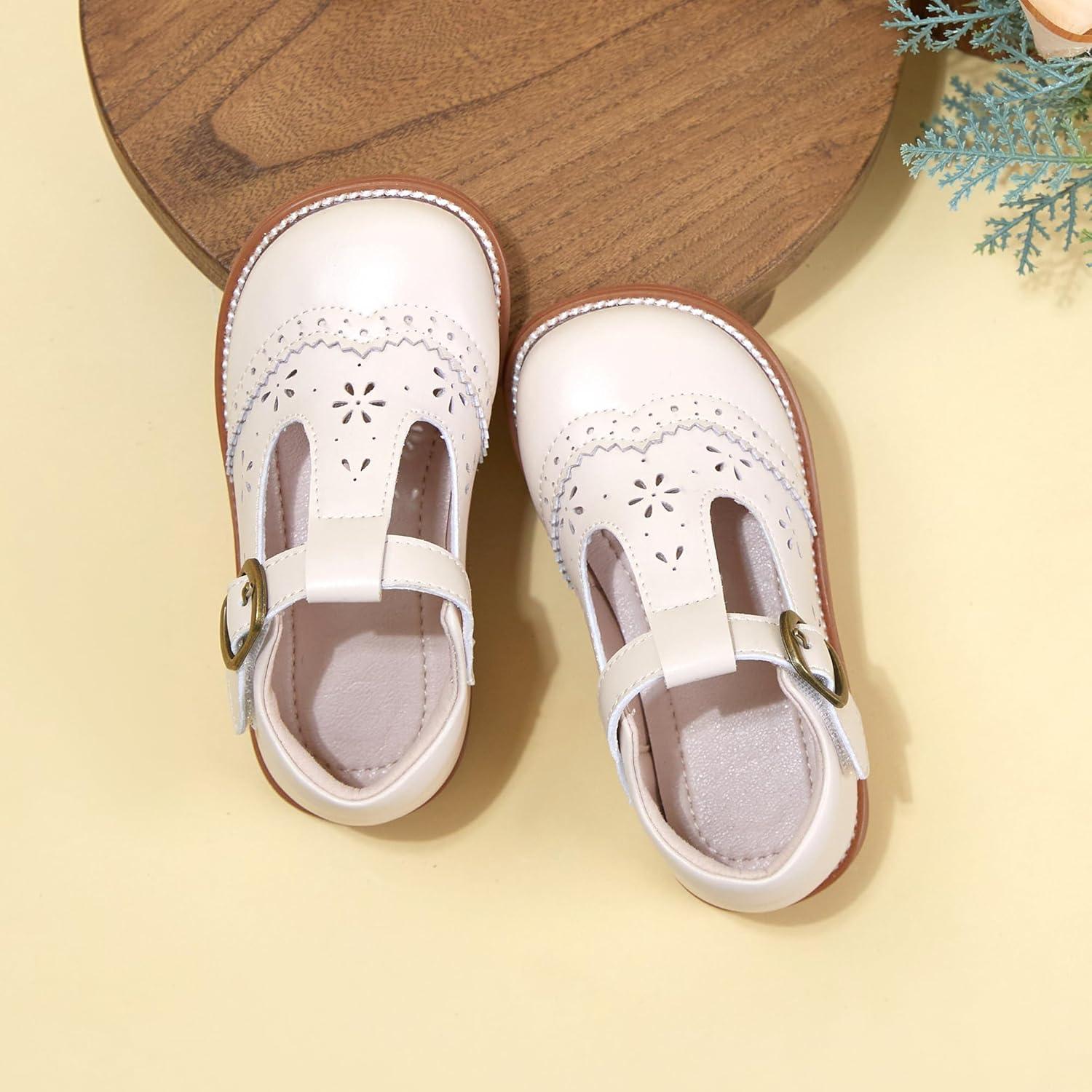 imageKiderence Toddler Girls Mary Jane Dress Shoes Little Girls School Oxford FlatsC H02 White