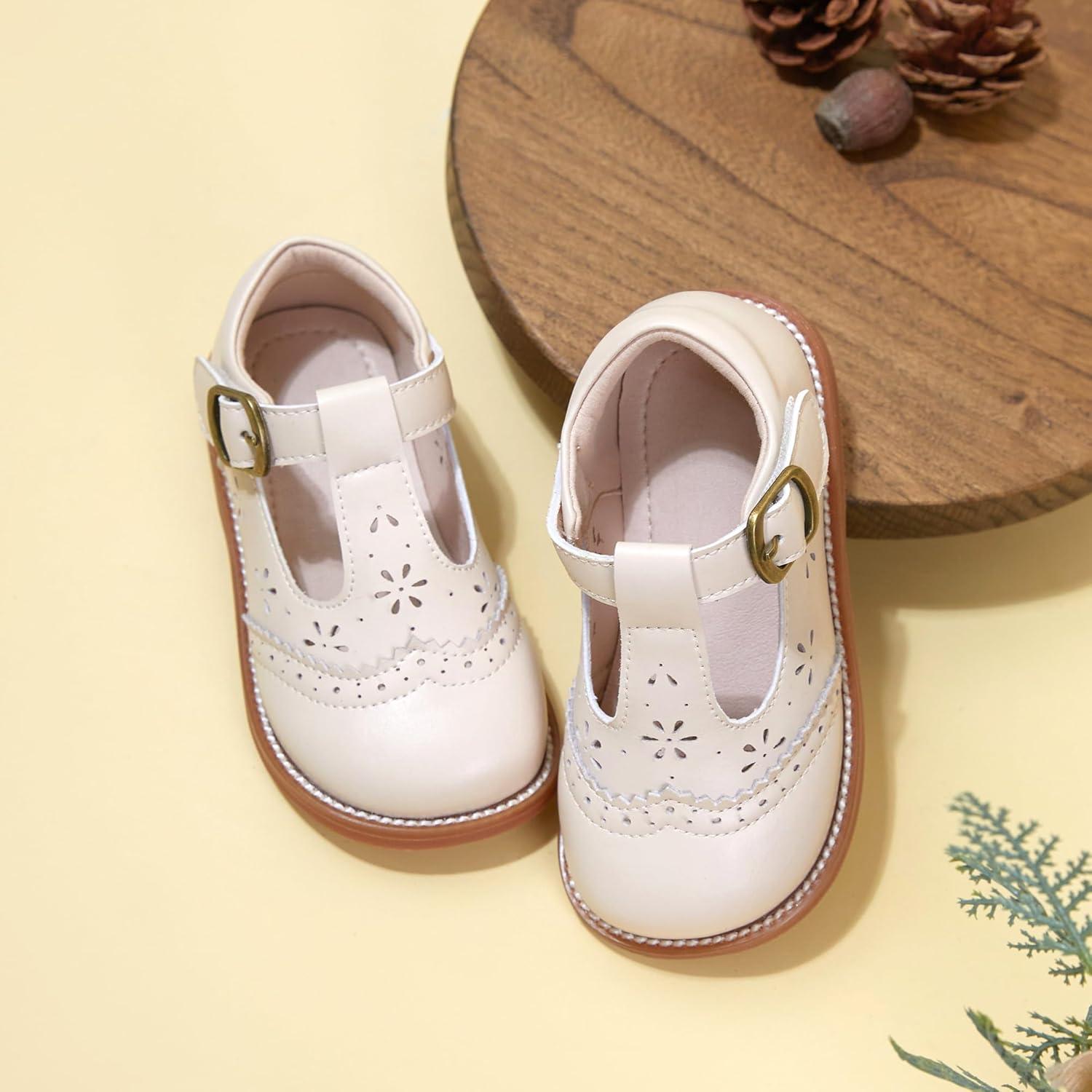 imageKiderence Toddler Girls Mary Jane Dress Shoes Little Girls School Oxford FlatsC H02 White