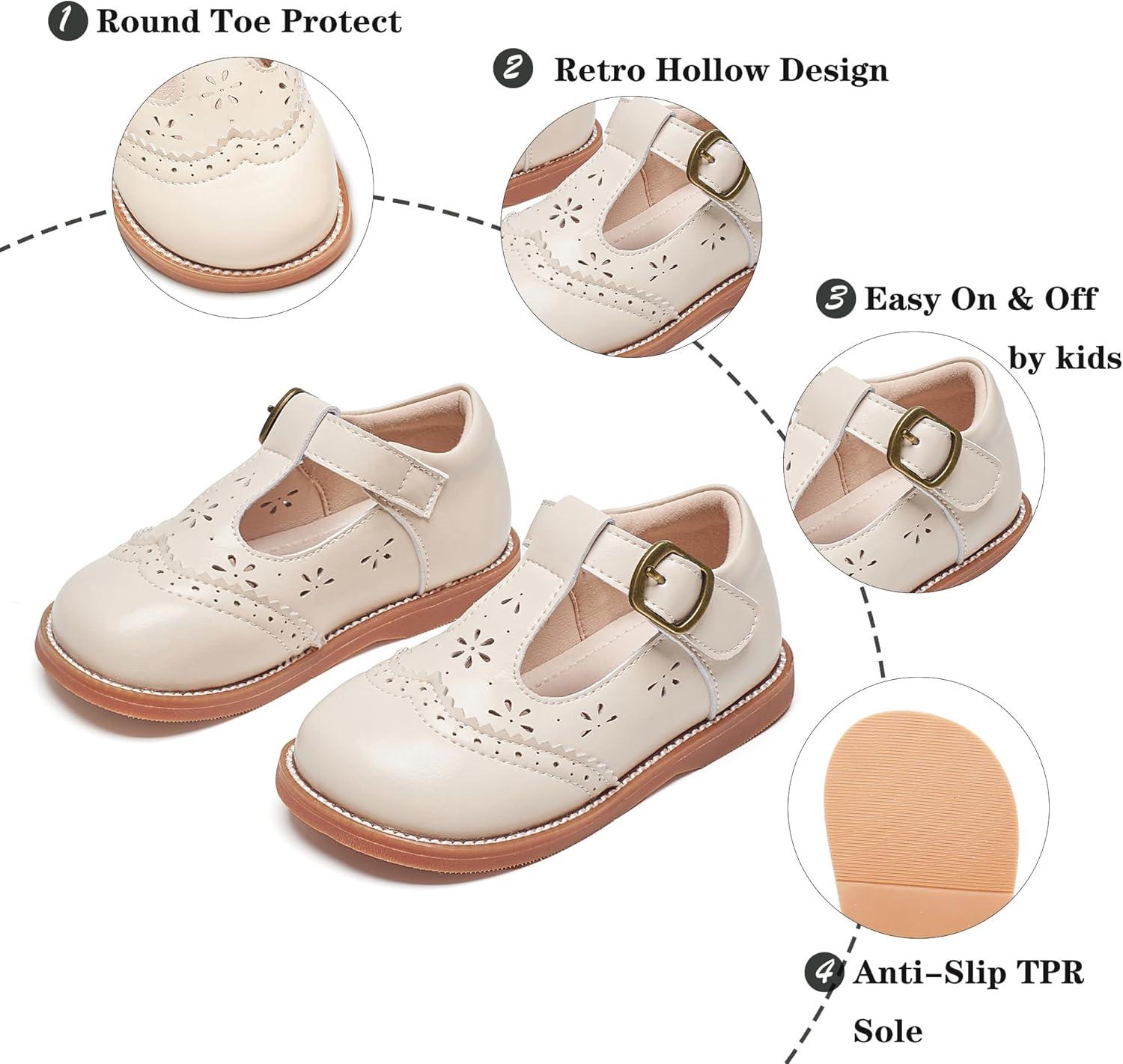 imageKiderence Toddler Girls Mary Jane Dress Shoes Little Girls School Oxford FlatsC H02 White