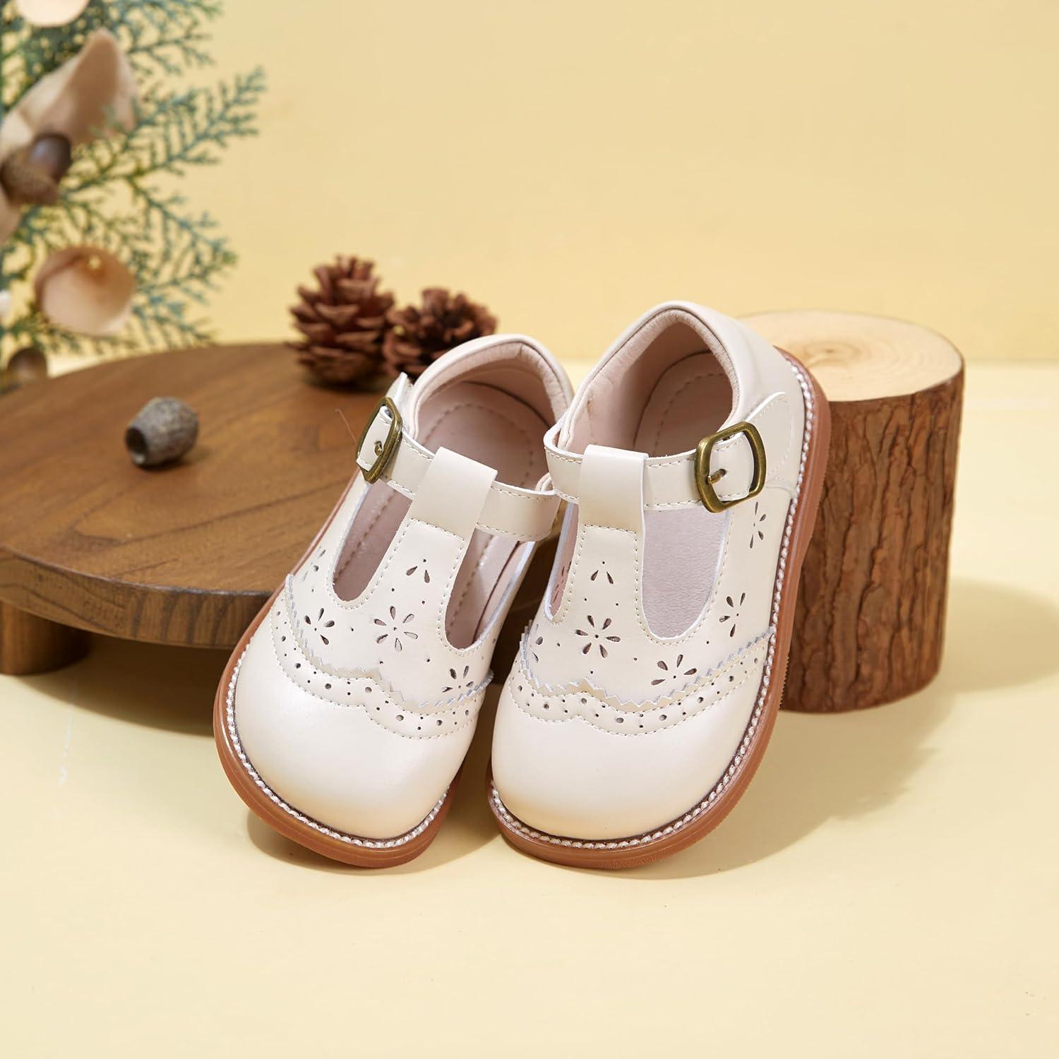 imageKiderence Toddler Girls Mary Jane Dress Shoes Little Girls School Oxford FlatsC H02 White