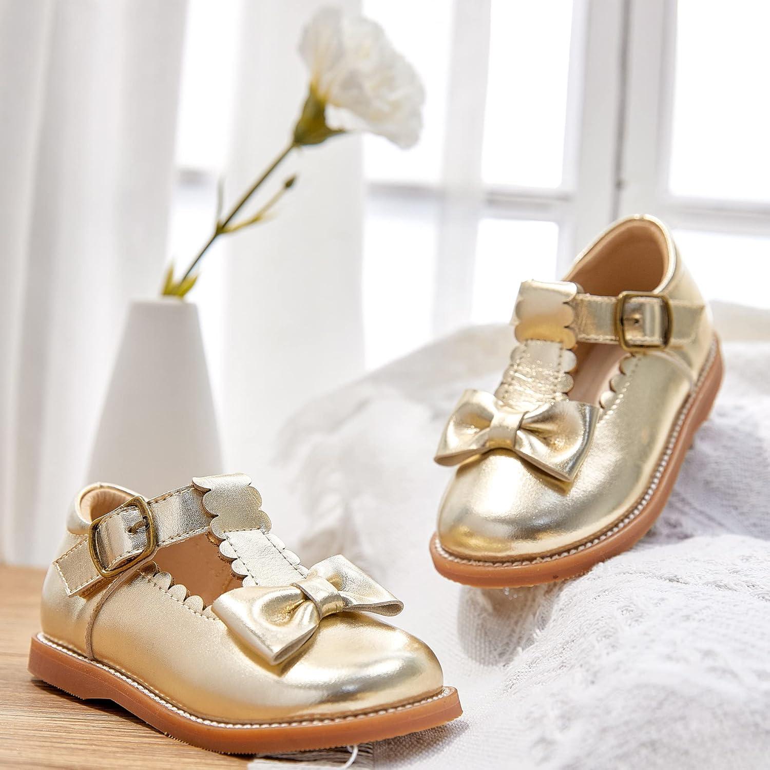 imageKiderence Toddler Girls Mary Jane Dress Shoes Little Girls School Oxford FlatsCk251 Gold