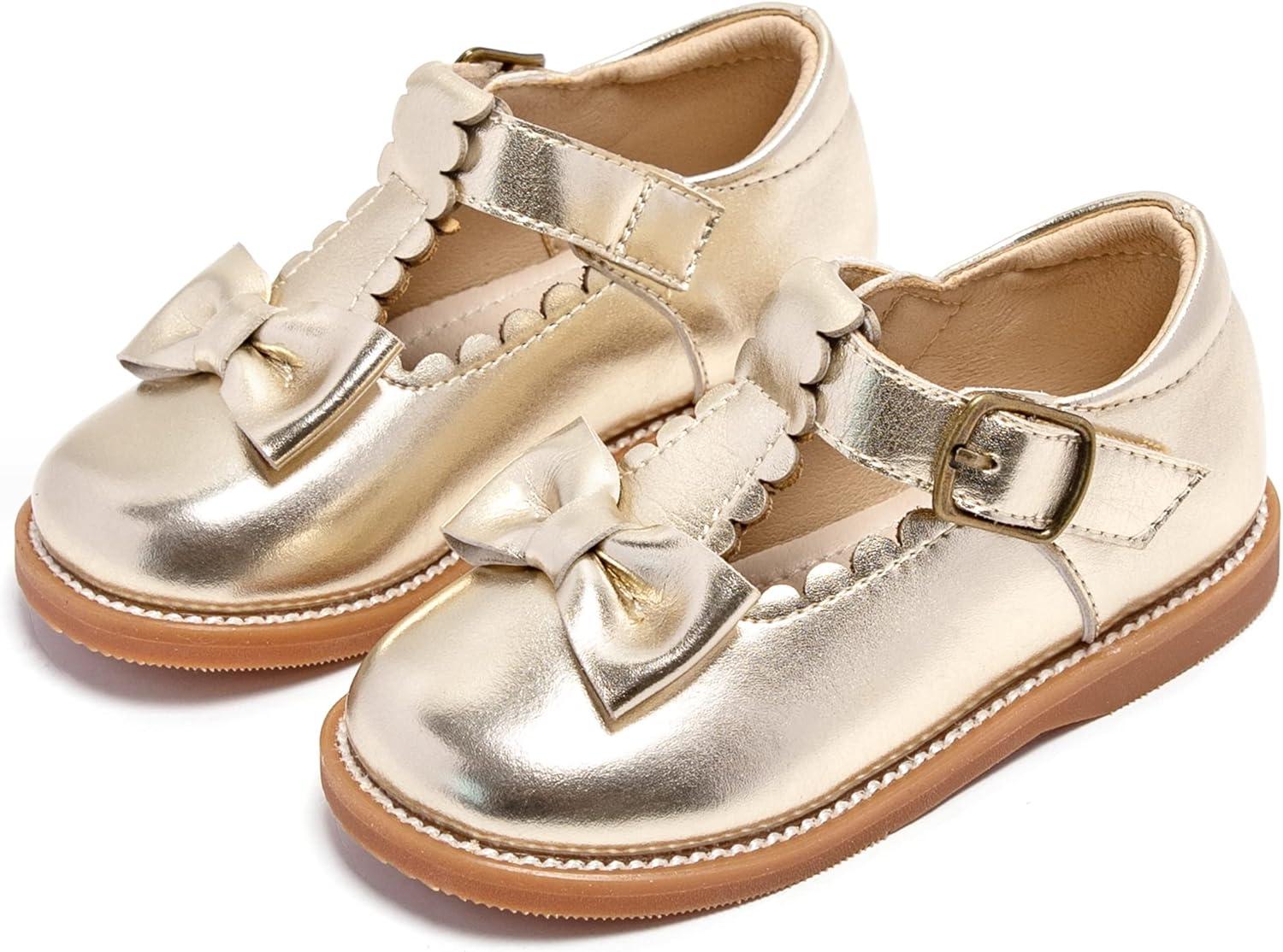 imageKiderence Toddler Girls Mary Jane Dress Shoes Little Girls School Oxford FlatsCk251 Gold