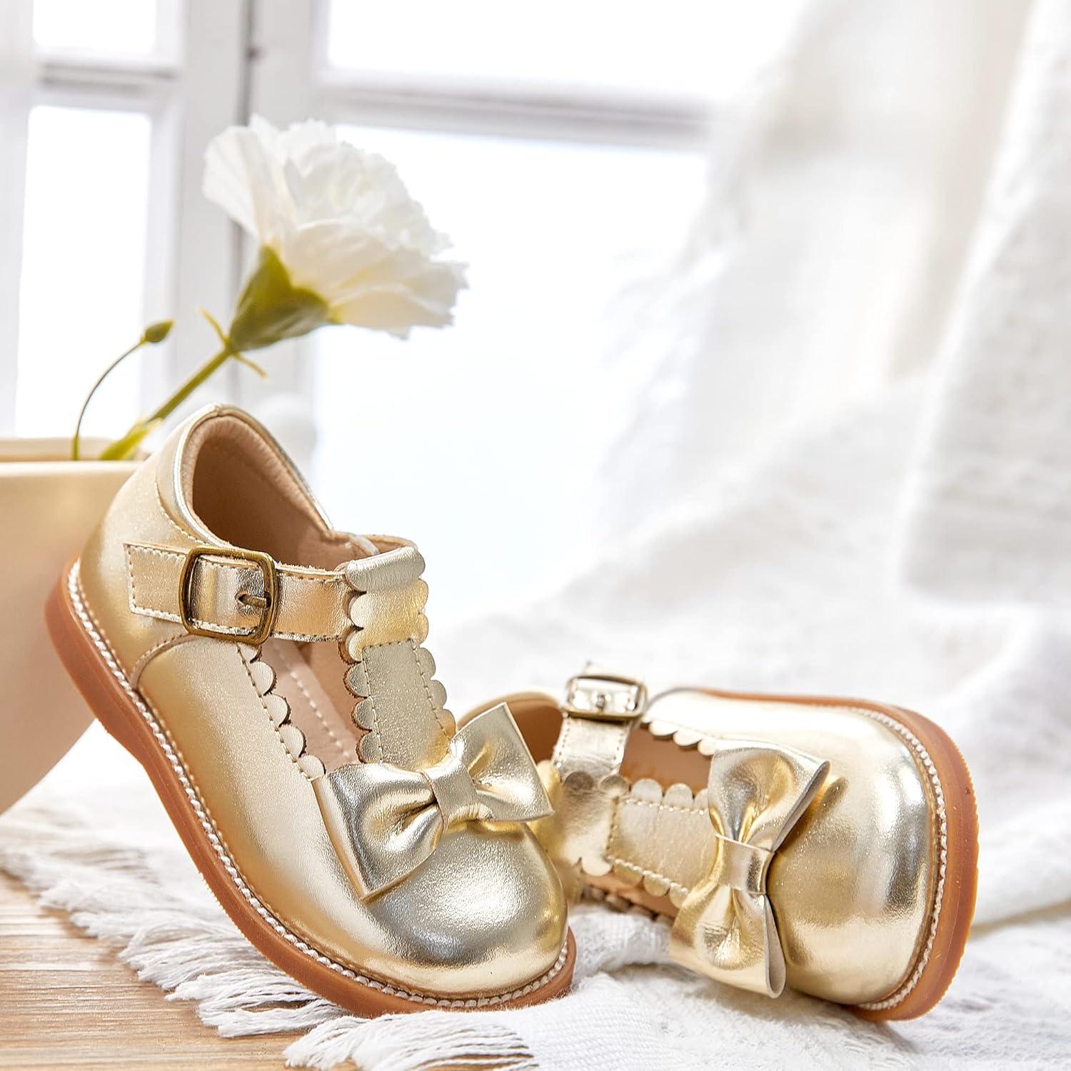 imageKiderence Toddler Girls Mary Jane Dress Shoes Little Girls School Oxford FlatsCk251 Gold