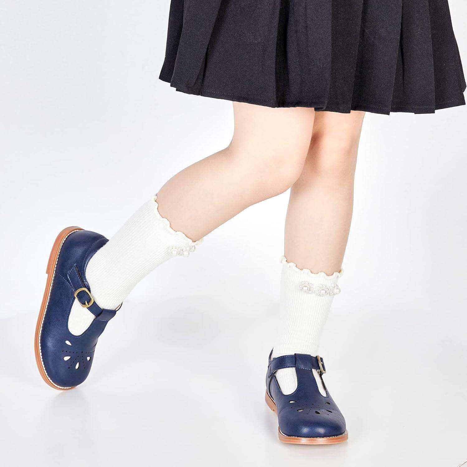 imageKiderence Toddler Girls Mary Jane Dress Shoes Little Girls School Oxford FlatsCk256 Navy Blue