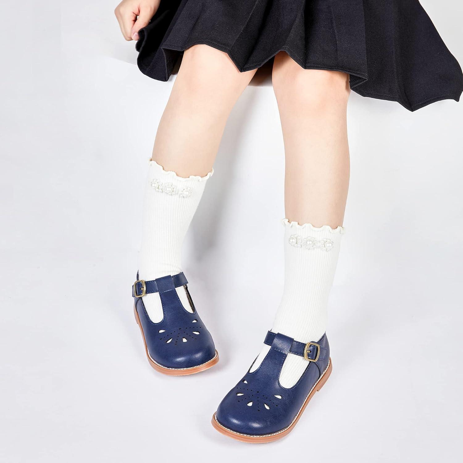 imageKiderence Toddler Girls Mary Jane Dress Shoes Little Girls School Oxford FlatsCk256 Navy Blue