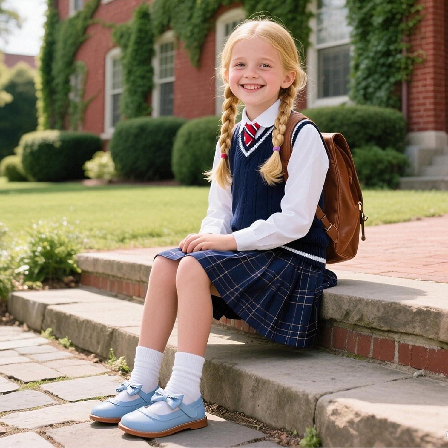 imageKiderence Toddler Girls Mary Jane Dress Shoes Little Girls School Oxford FlatsCk332 Blue