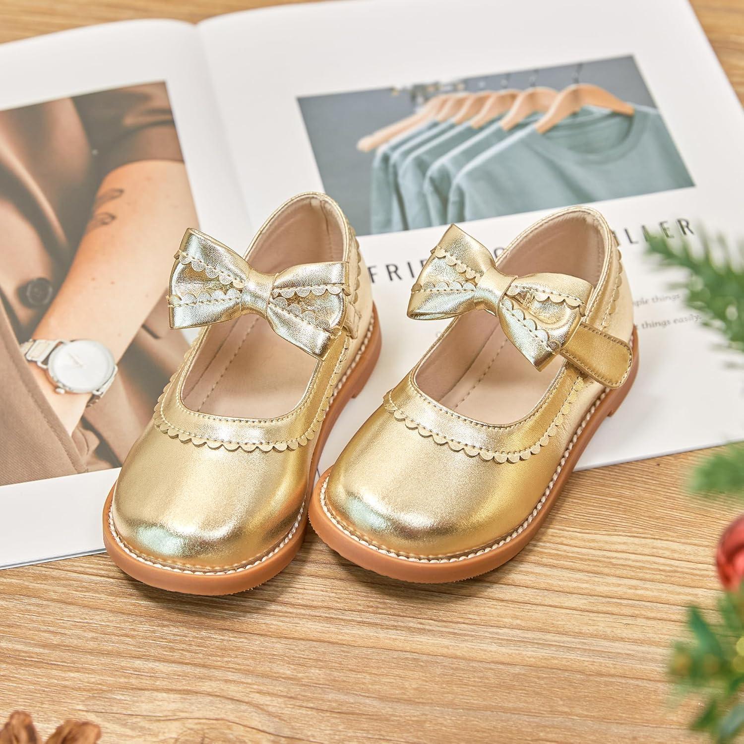 imageKiderence Toddler Girls Mary Jane Dress Shoes Little Girls School Oxford FlatsCk332 Gold
