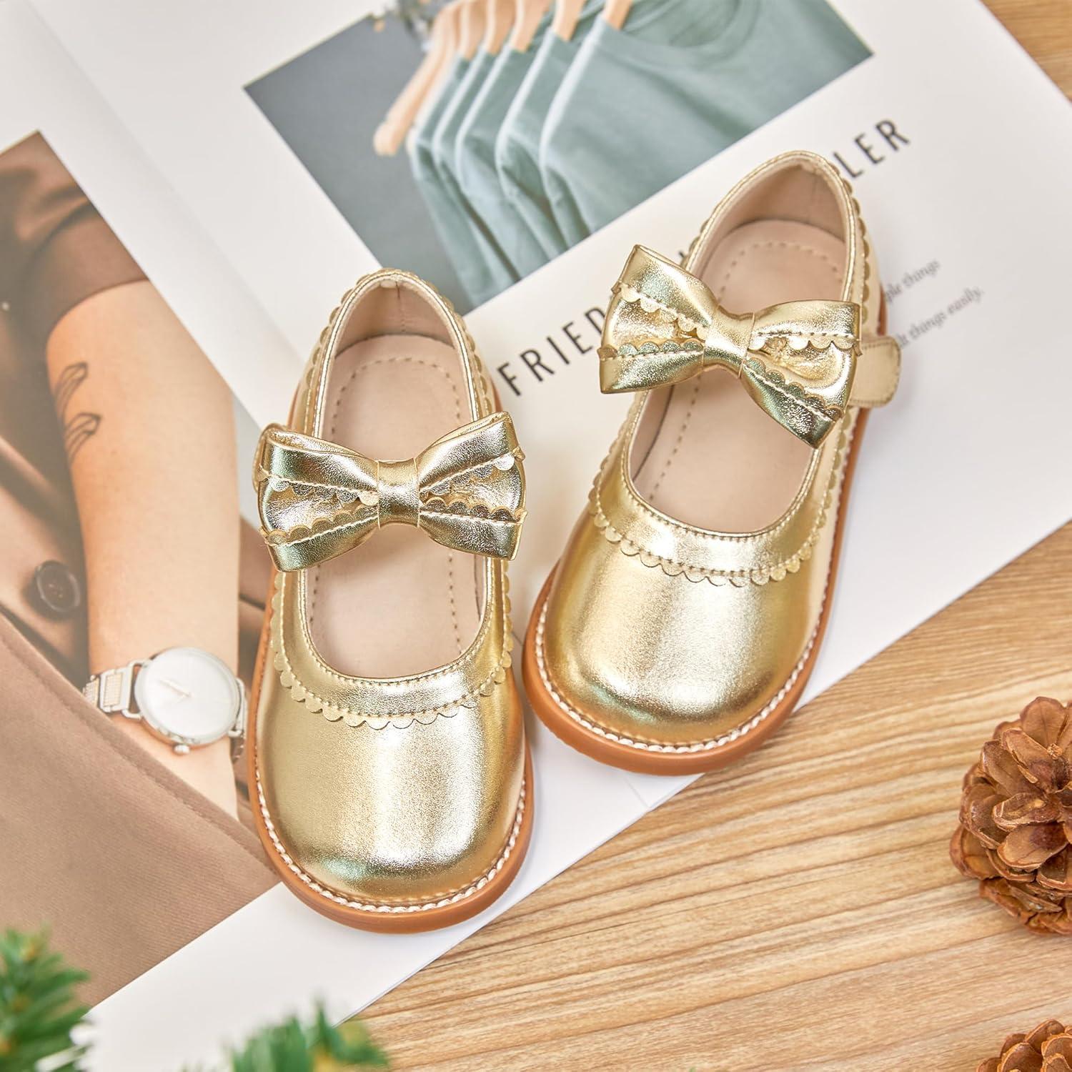 imageKiderence Toddler Girls Mary Jane Dress Shoes Little Girls School Oxford FlatsCk332 Gold