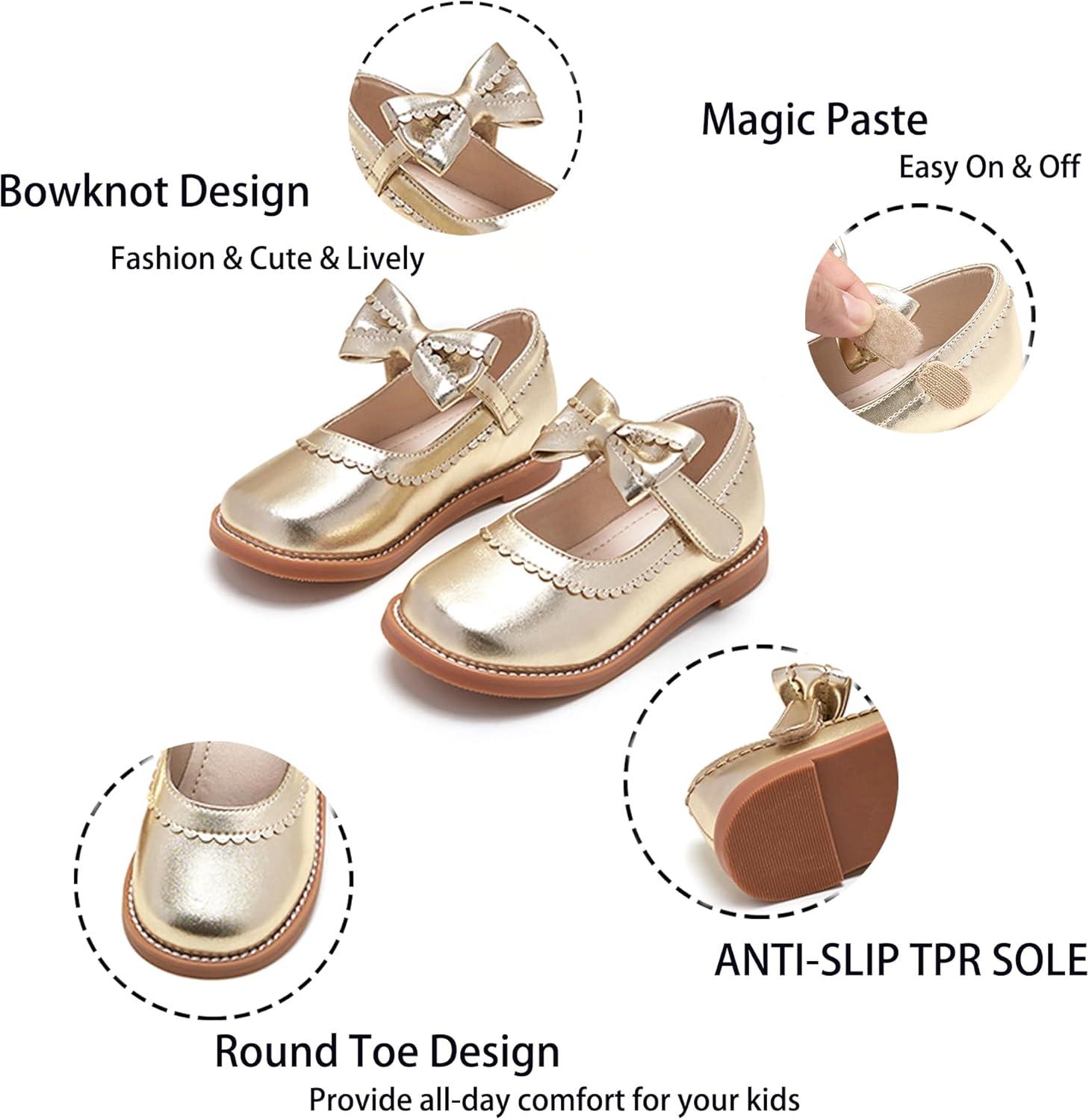 imageKiderence Toddler Girls Mary Jane Dress Shoes Little Girls School Oxford FlatsCk332 Gold