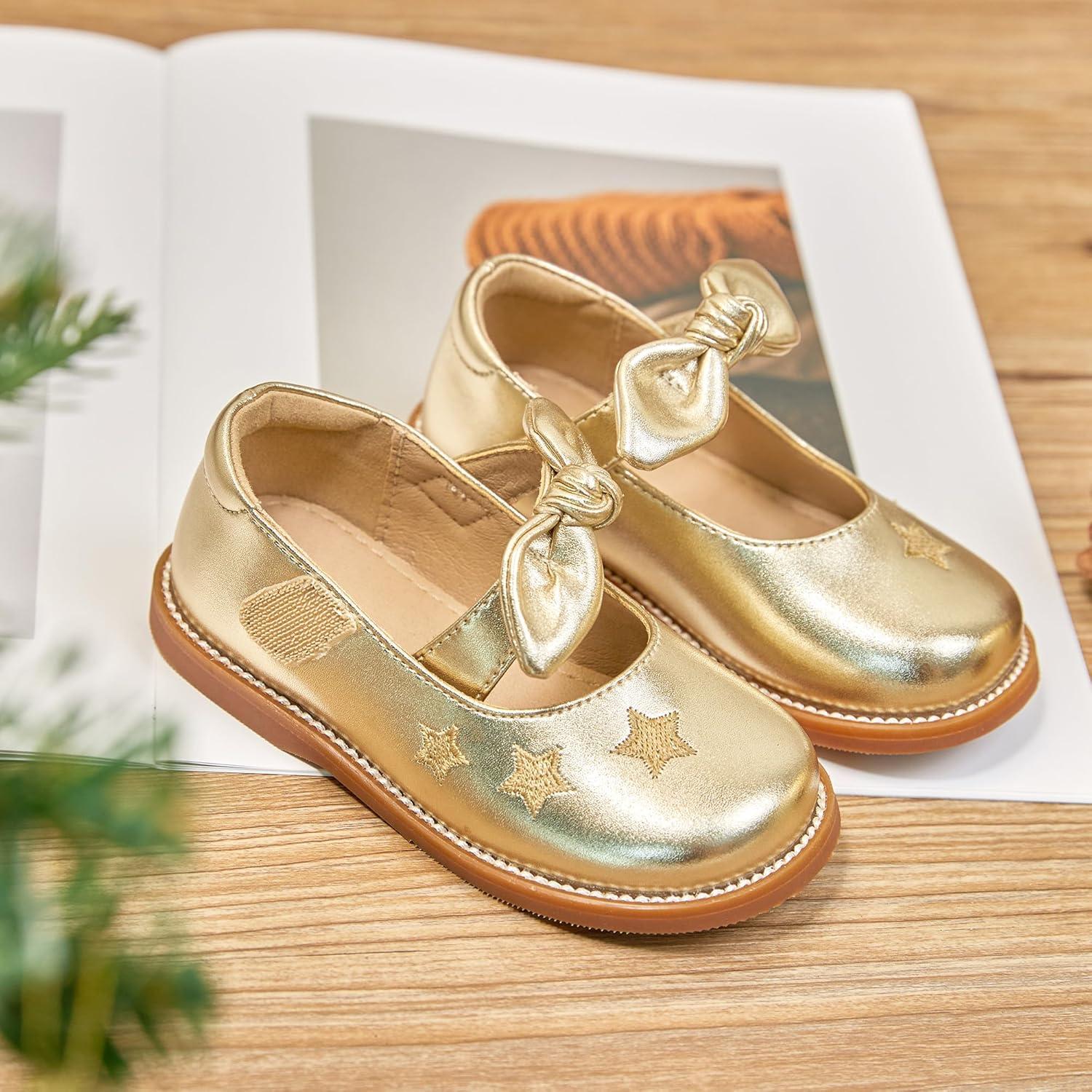 imageKiderence Toddler Girls Mary Jane Dress Shoes Little Girls School Oxford FlatsCk337 Gold