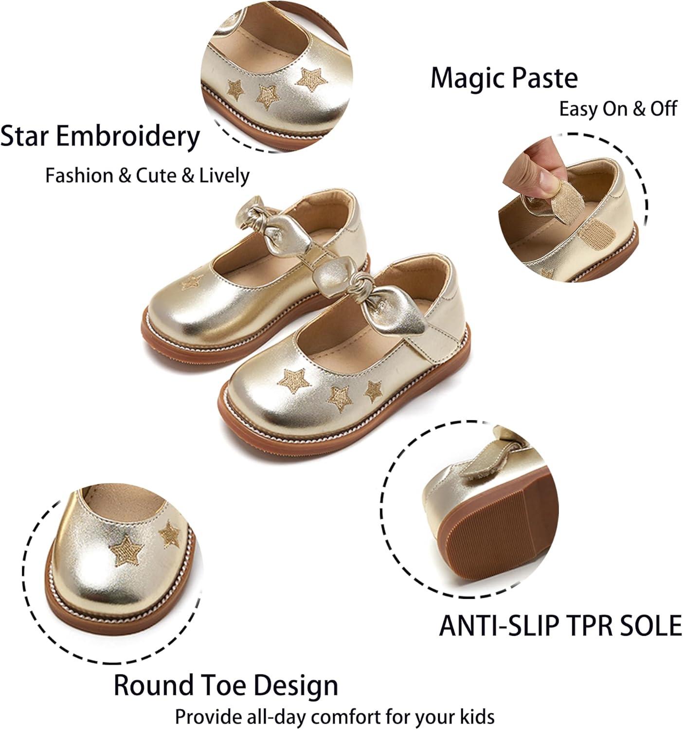 imageKiderence Toddler Girls Mary Jane Dress Shoes Little Girls School Oxford FlatsCk337 Gold