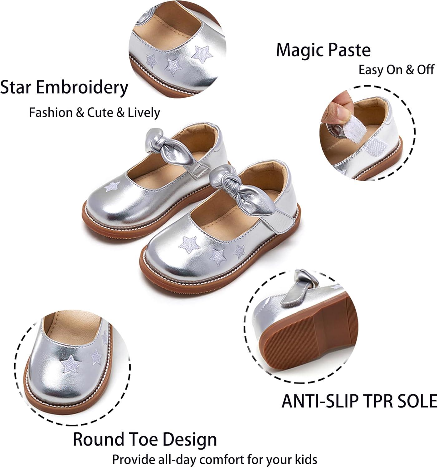 imageKiderence Toddler Girls Mary Jane Dress Shoes Little Girls School Oxford FlatsCk337 Silver