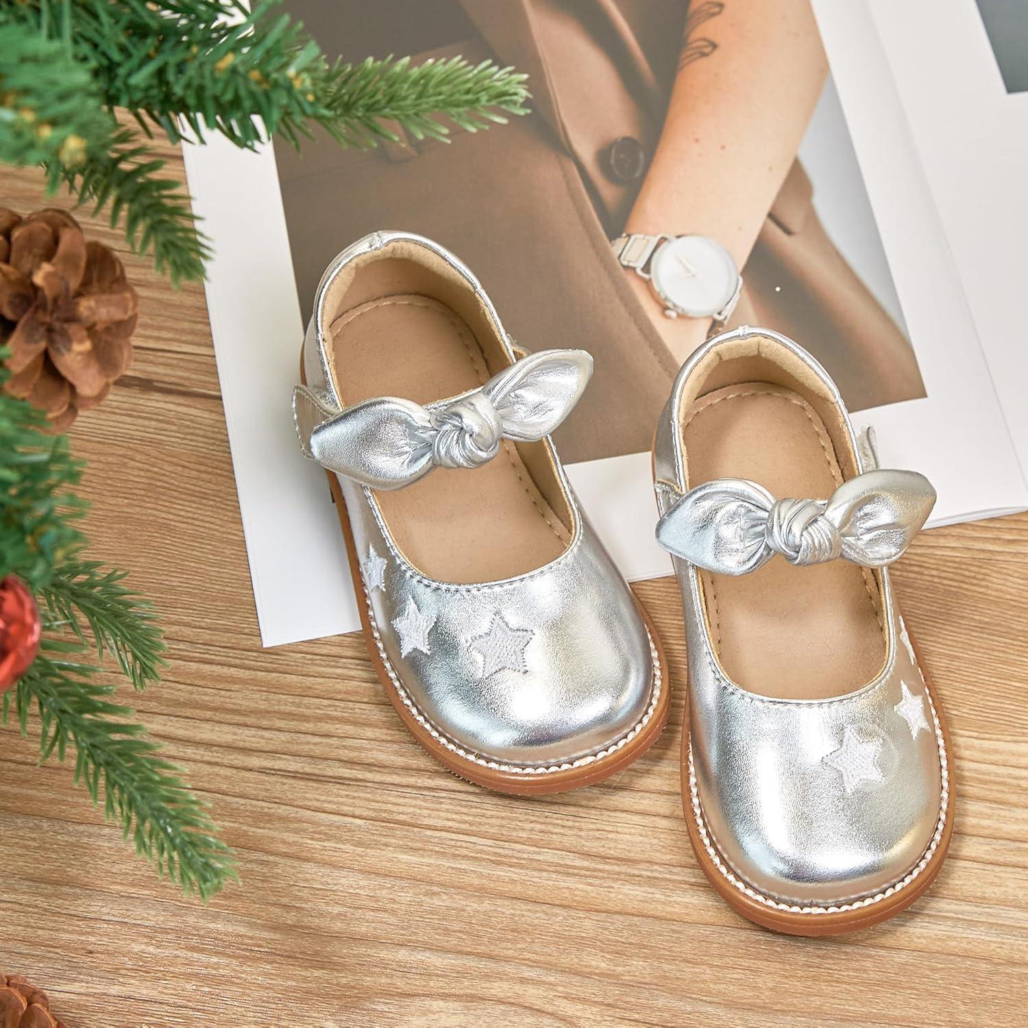 imageKiderence Toddler Girls Mary Jane Dress Shoes Little Girls School Oxford FlatsCk337 Silver