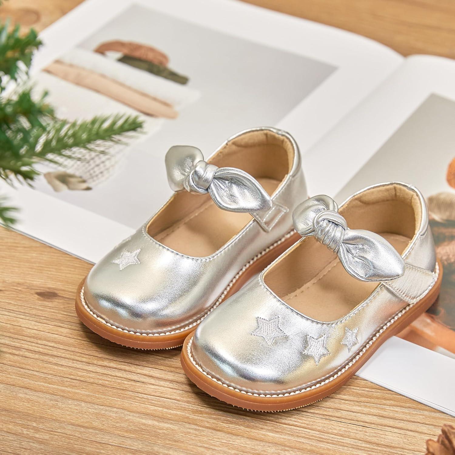 imageKiderence Toddler Girls Mary Jane Dress Shoes Little Girls School Oxford FlatsCk337 Silver