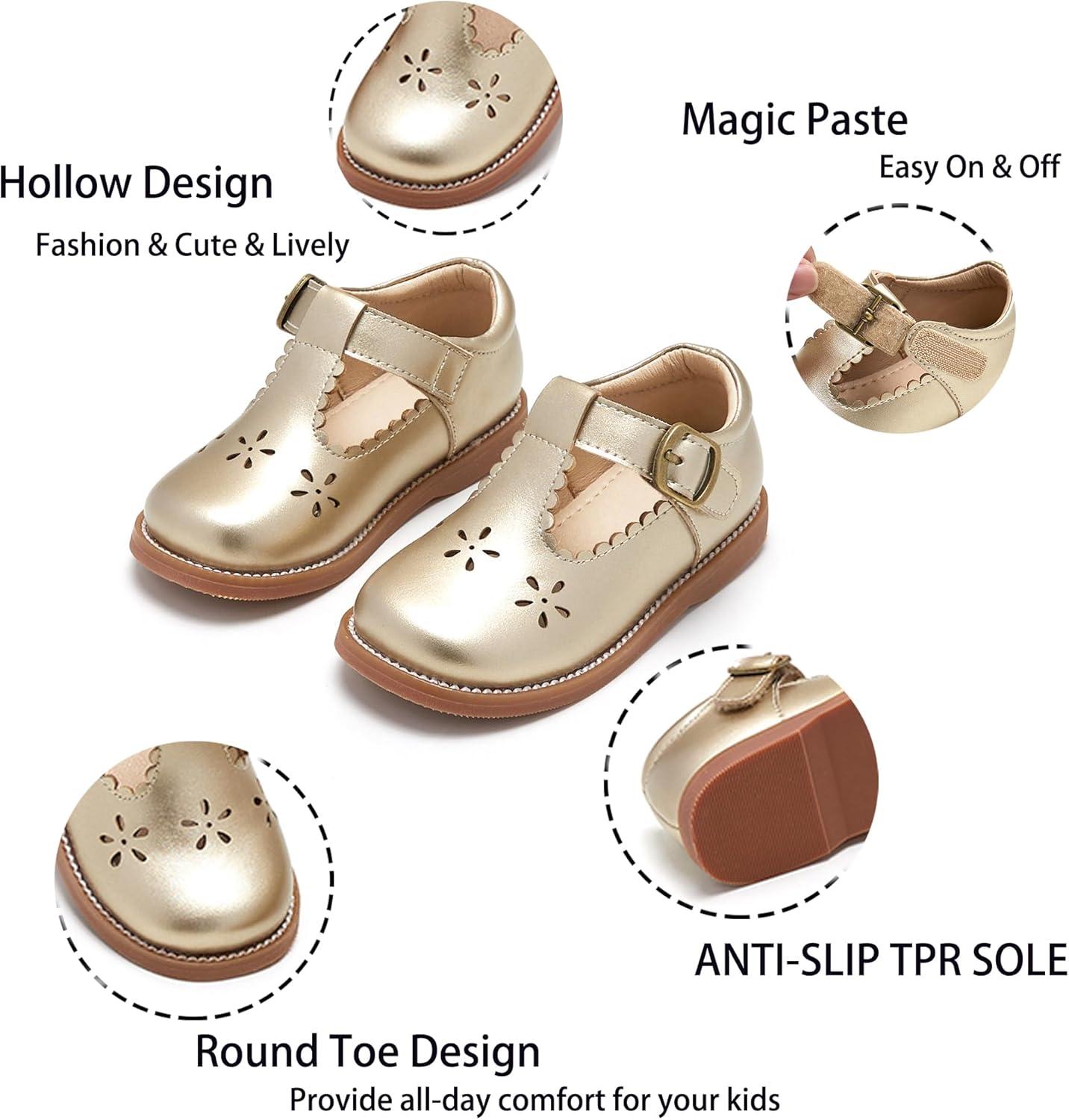 imageKiderence Toddler Girls Mary Jane Dress Shoes Little Girls School Oxford FlatsCk338 Gold