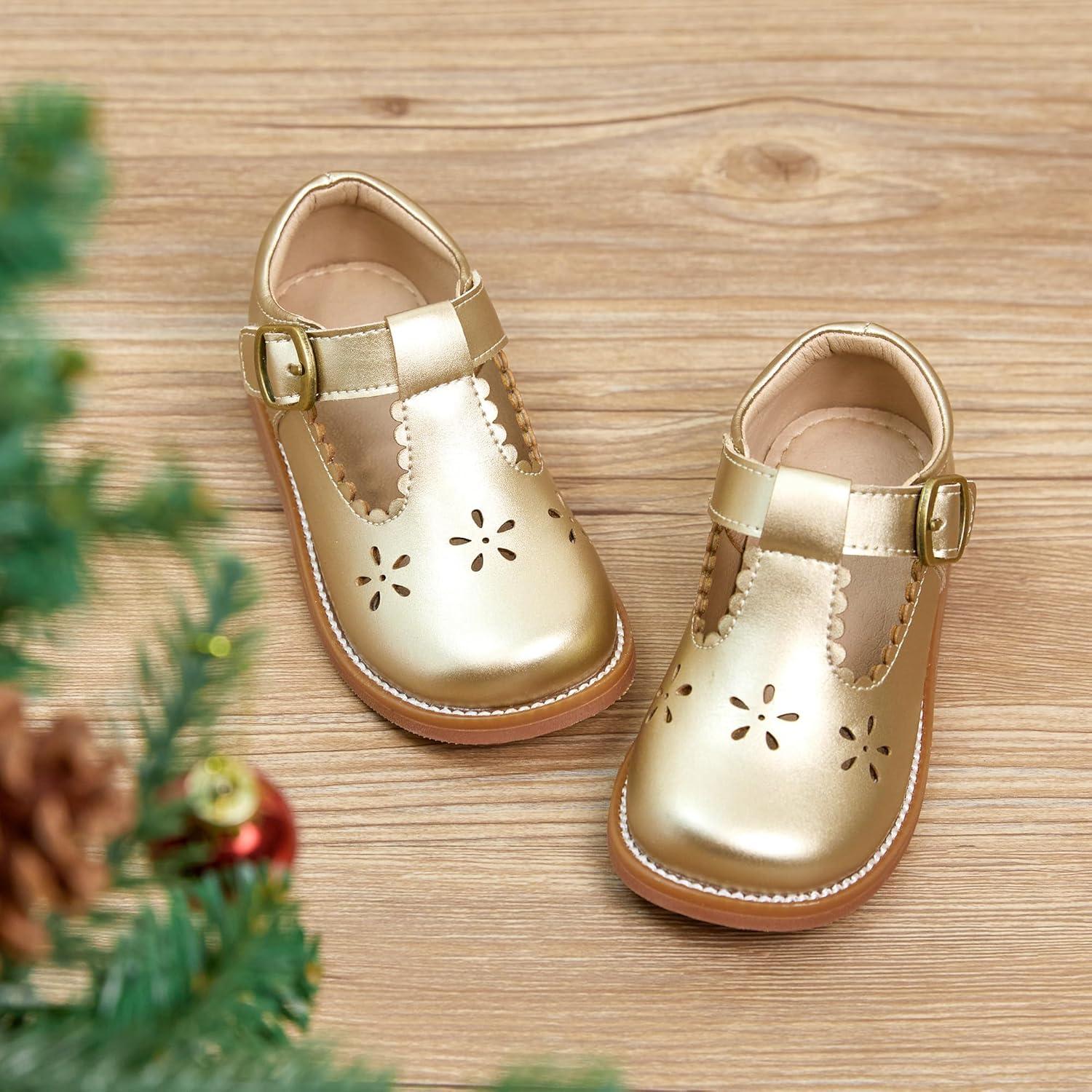 imageKiderence Toddler Girls Mary Jane Dress Shoes Little Girls School Oxford FlatsCk338 Gold