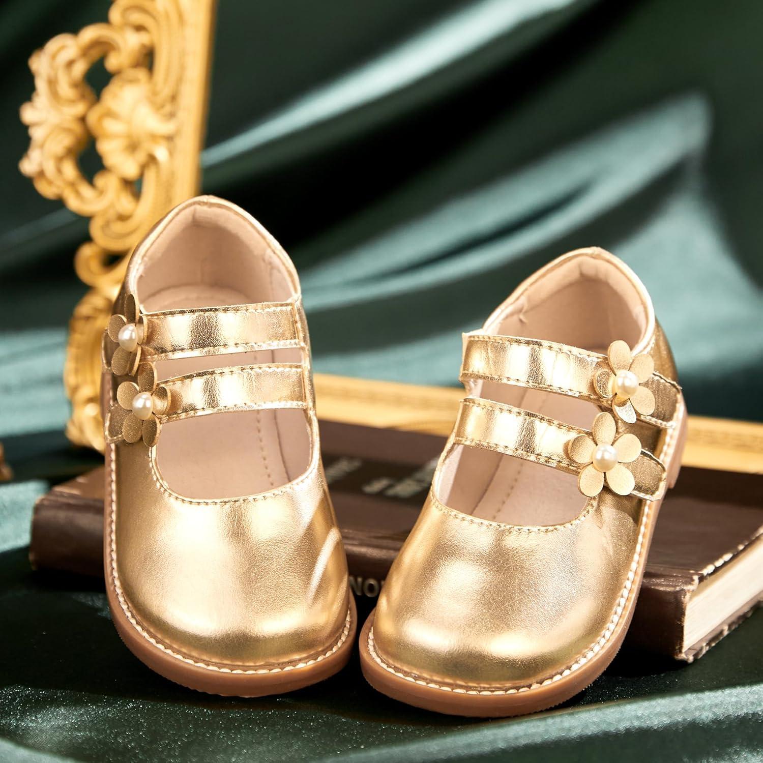 imageKiderence Toddler Girls Mary Jane Dress Shoes Little Girls School Oxford FlatsCk509 Gold