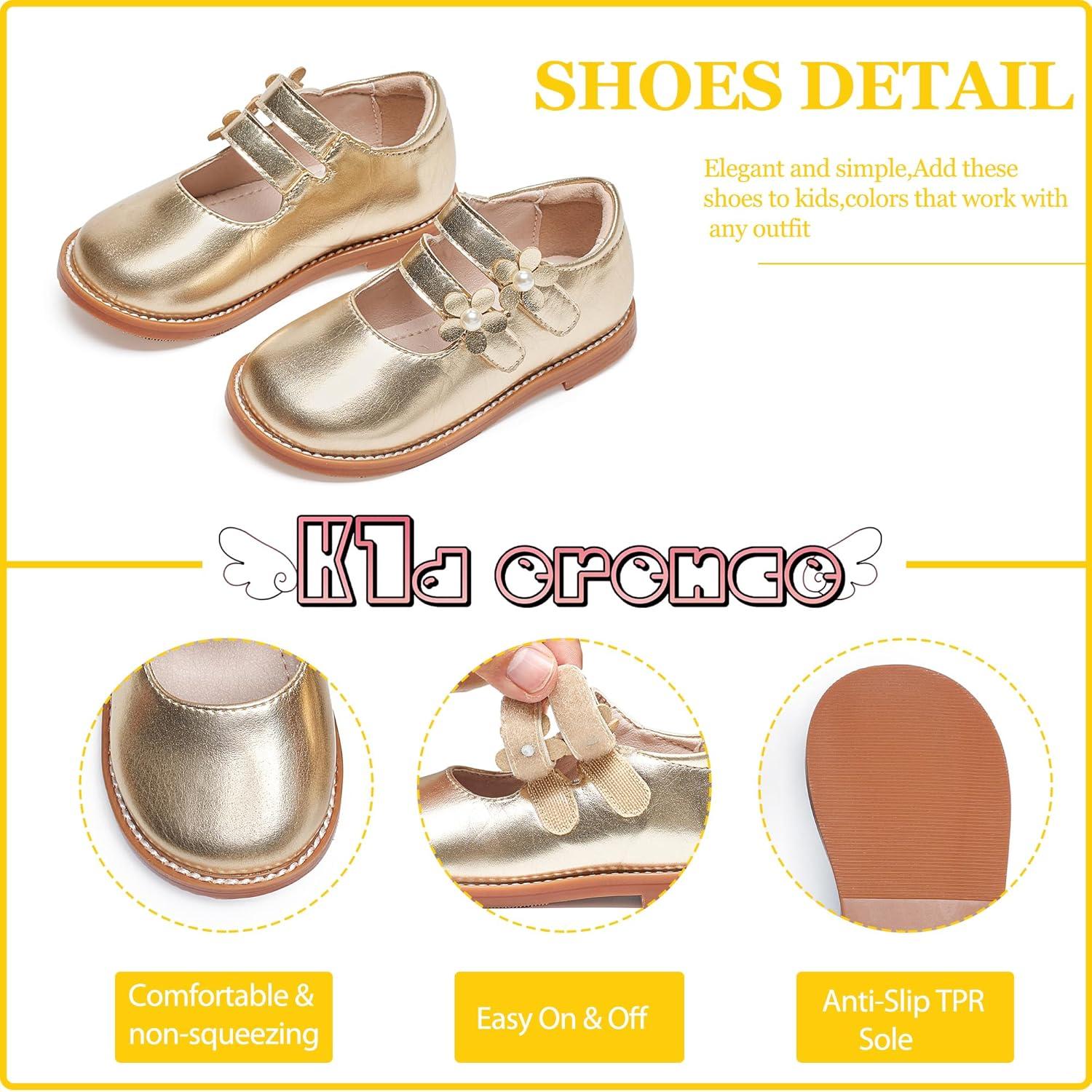 imageKiderence Toddler Girls Mary Jane Dress Shoes Little Girls School Oxford FlatsCk509 Gold