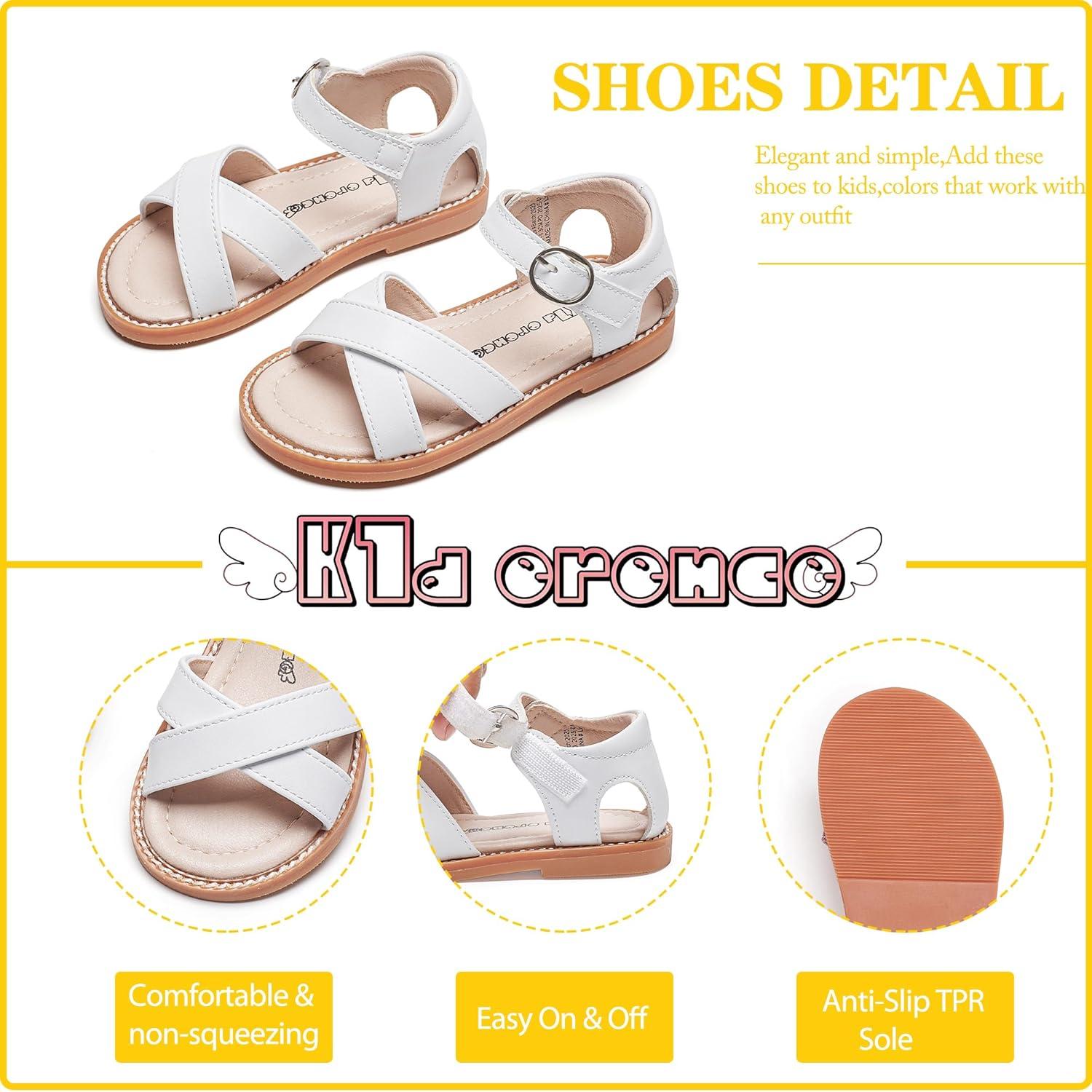 imageKiderence Toddler Girls Pink Floral Sandals Girls Casual Flat Sandals with Ankle Strap629all White