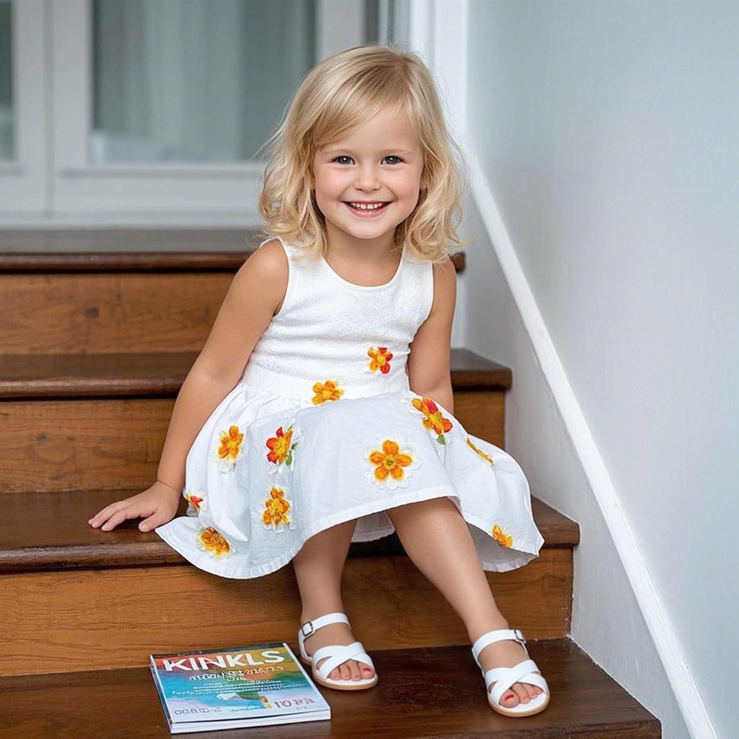 imageKiderence Toddler Girls Pink Floral Sandals Girls Casual Flat Sandals with Ankle Strap629all White