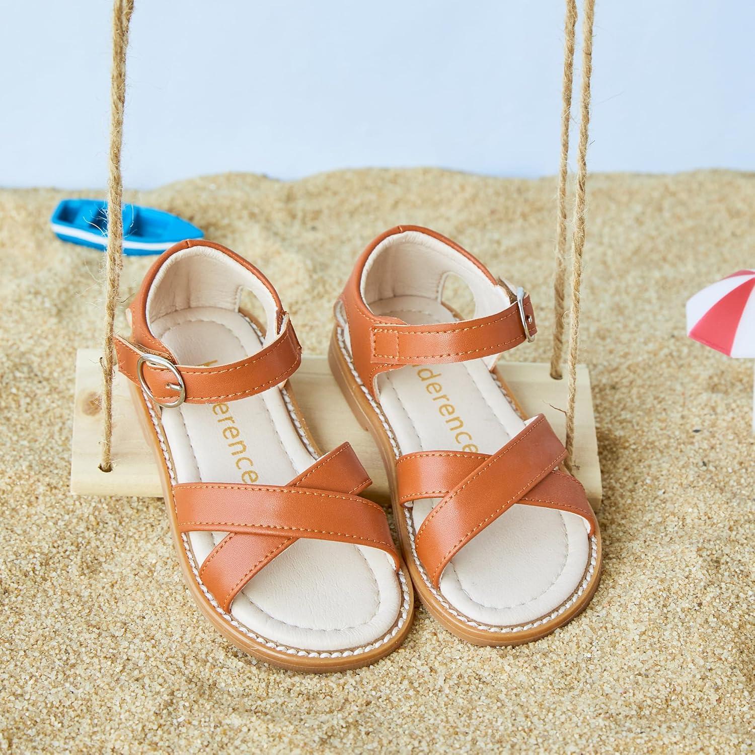 imageKiderence Toddler Girls Pink Floral Sandals Girls Casual Flat Sandals with Ankle Strap629brown