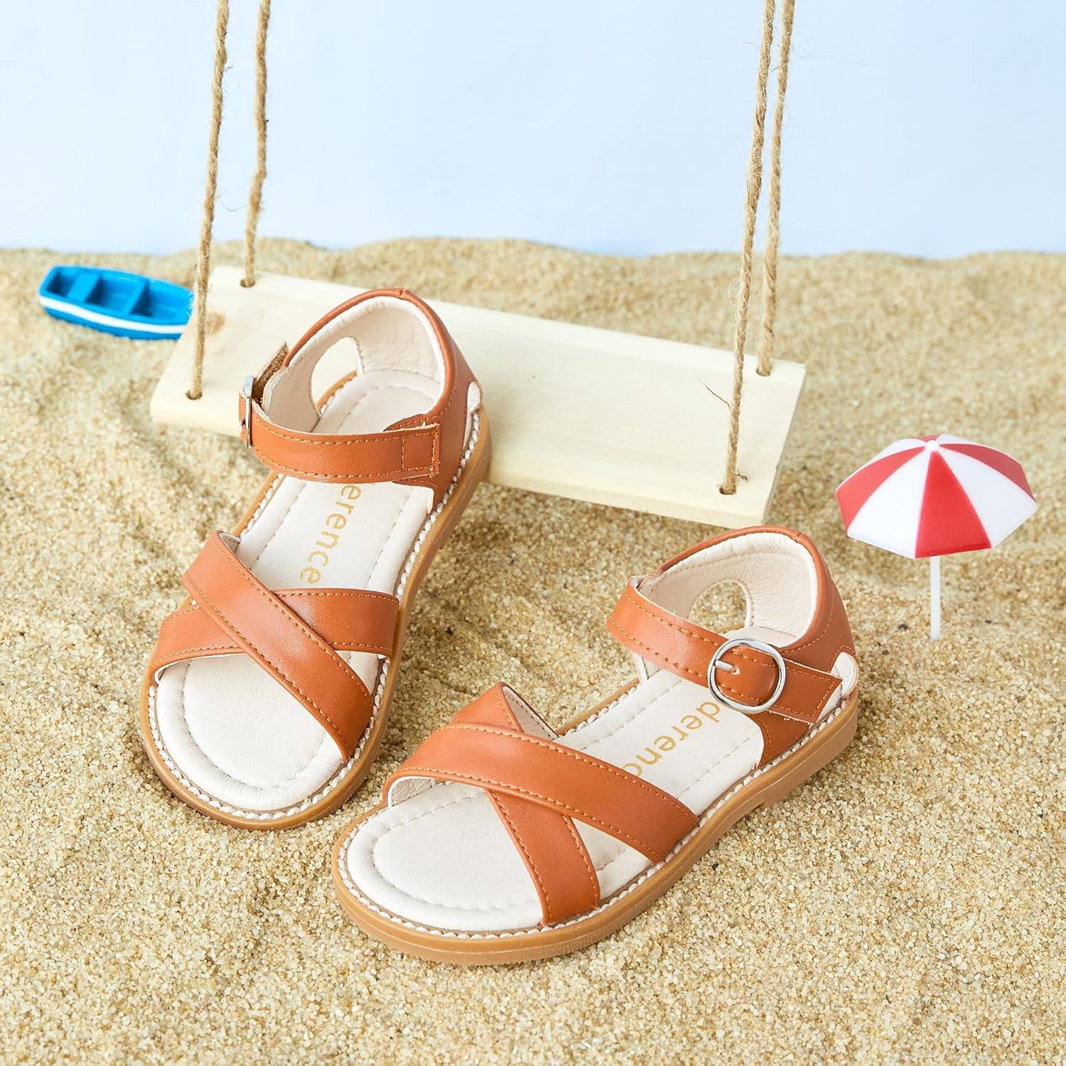 imageKiderence Toddler Girls Pink Floral Sandals Girls Casual Flat Sandals with Ankle Strap629brown