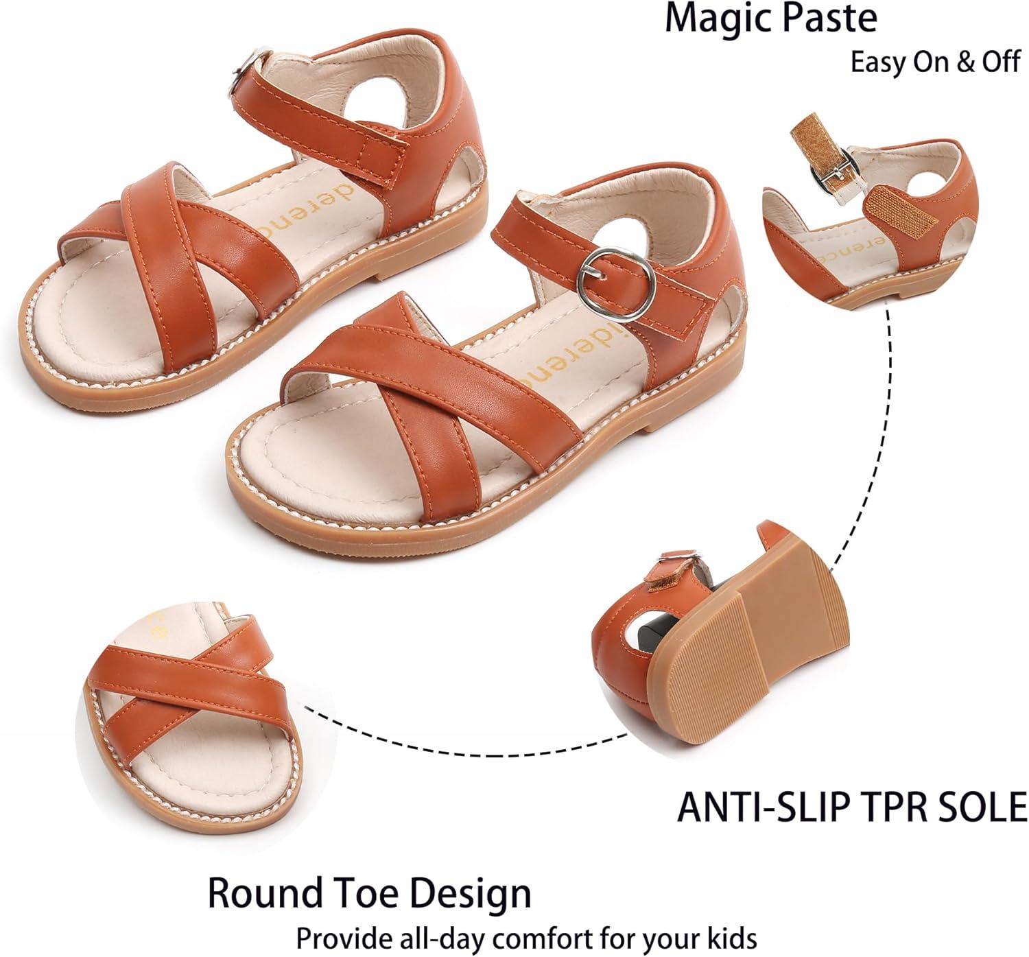 imageKiderence Toddler Girls Pink Floral Sandals Girls Casual Flat Sandals with Ankle Strap629brown