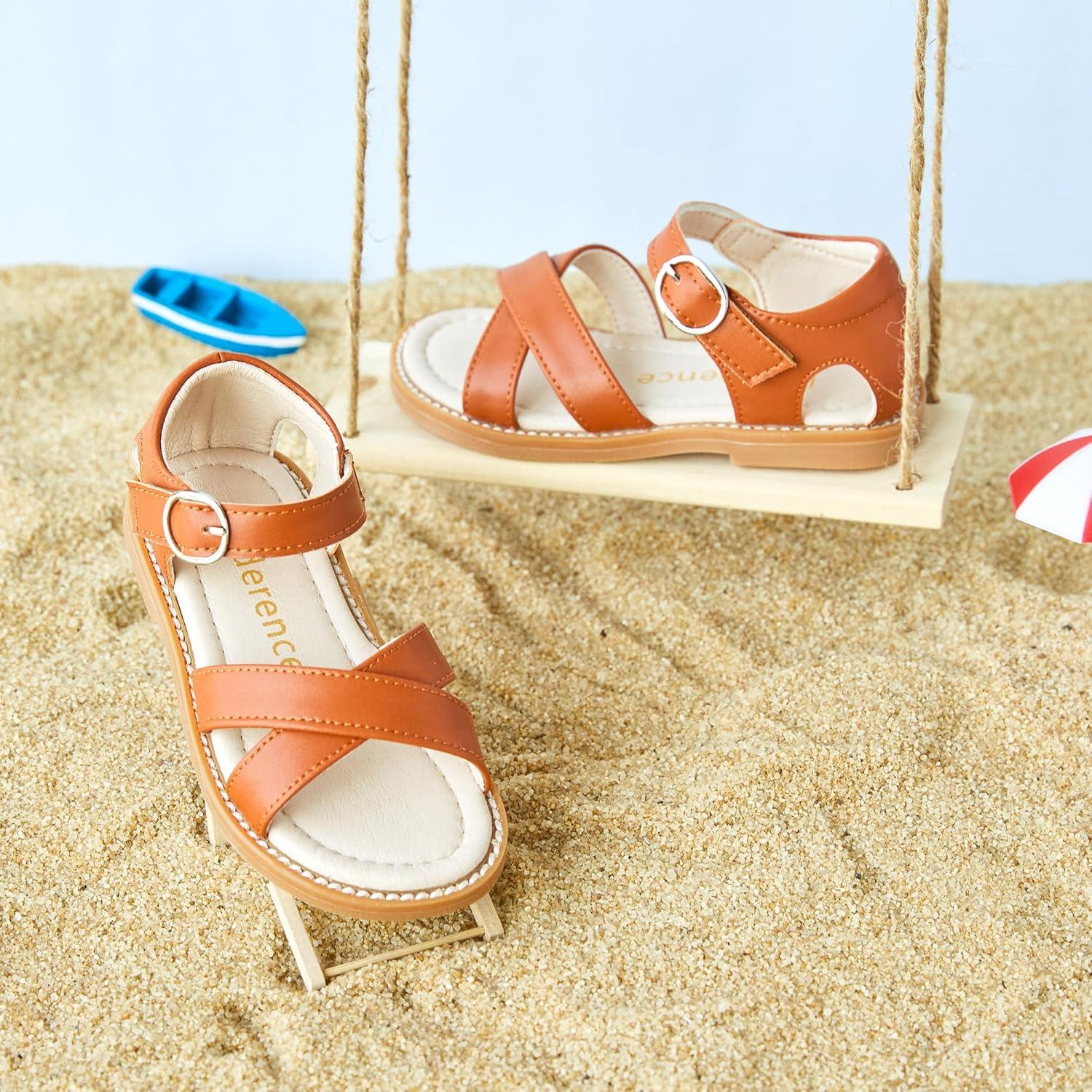 imageKiderence Toddler Girls Pink Floral Sandals Girls Casual Flat Sandals with Ankle Strap629brown