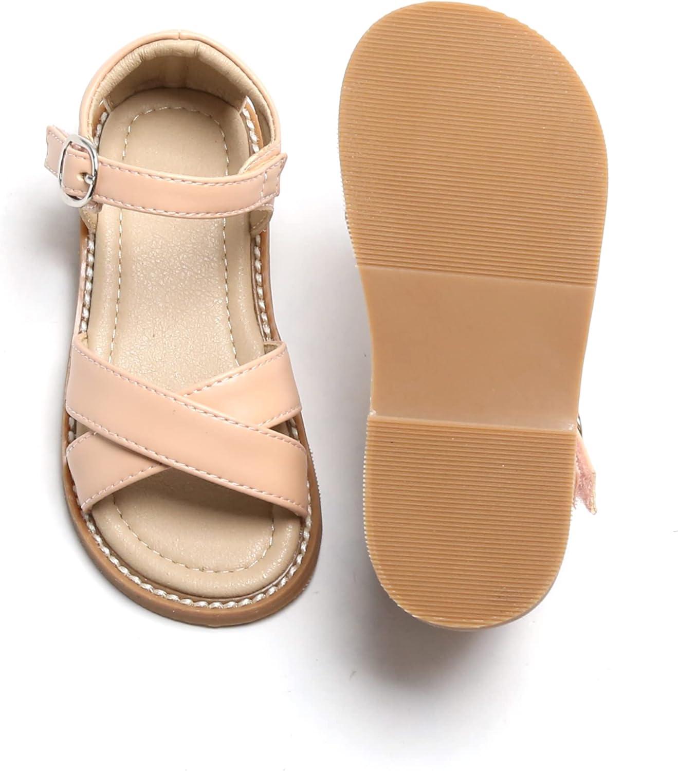 imageKiderence Toddler Girls Pink Floral Sandals Girls Casual Flat Sandals with Ankle Strap629nude