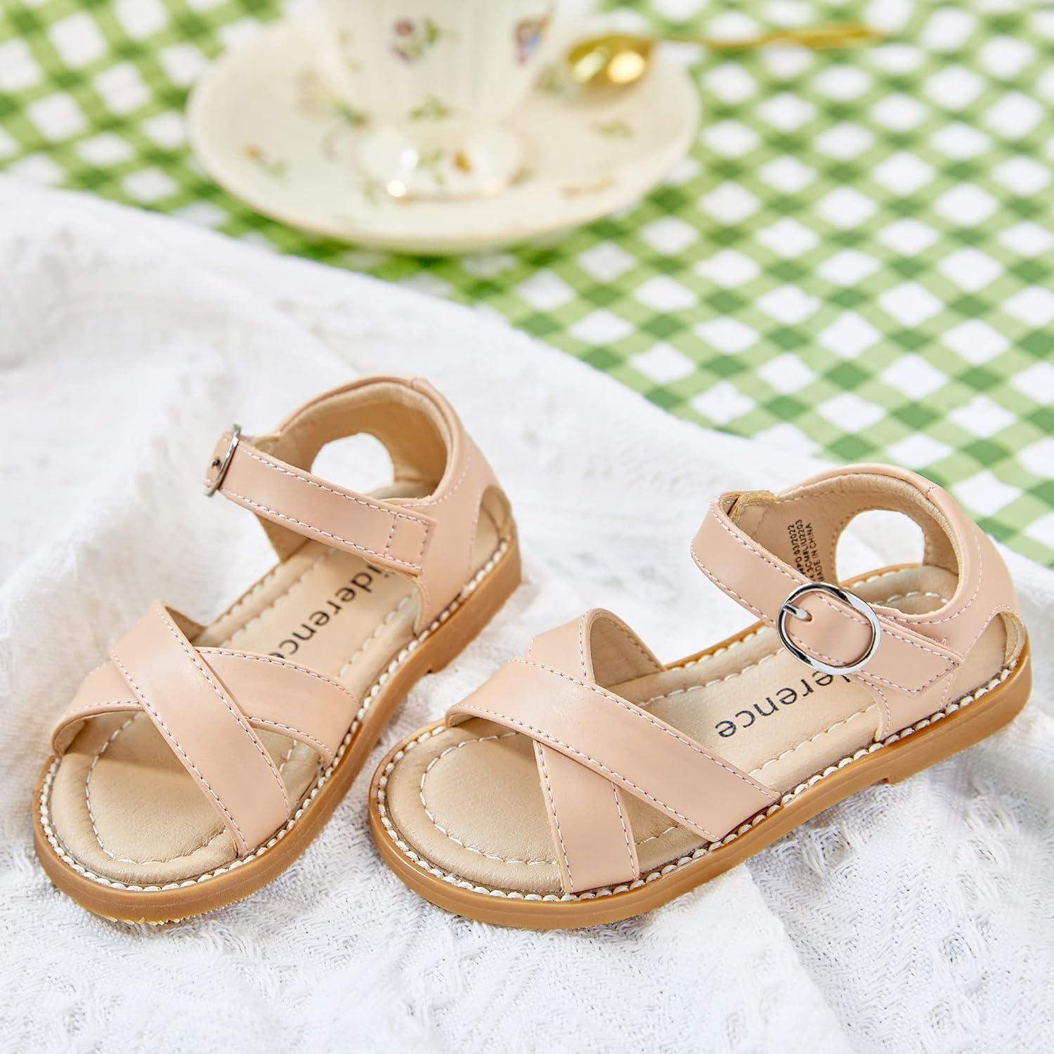 imageKiderence Toddler Girls Pink Floral Sandals Girls Casual Flat Sandals with Ankle Strap629nude